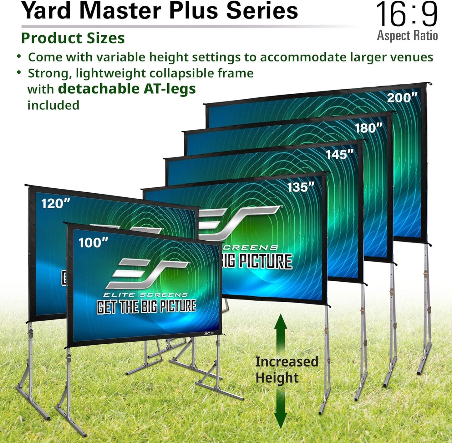 Elite Screens Yard Master Plus, 180-INCH 16:9 Height Setting Adjustable Portable Projector Screen, 4K HD Outdoor Indoor Movie Theater Front Projection, US Based Company 2-YEAR WARRANTY, OMS180H2PLUS