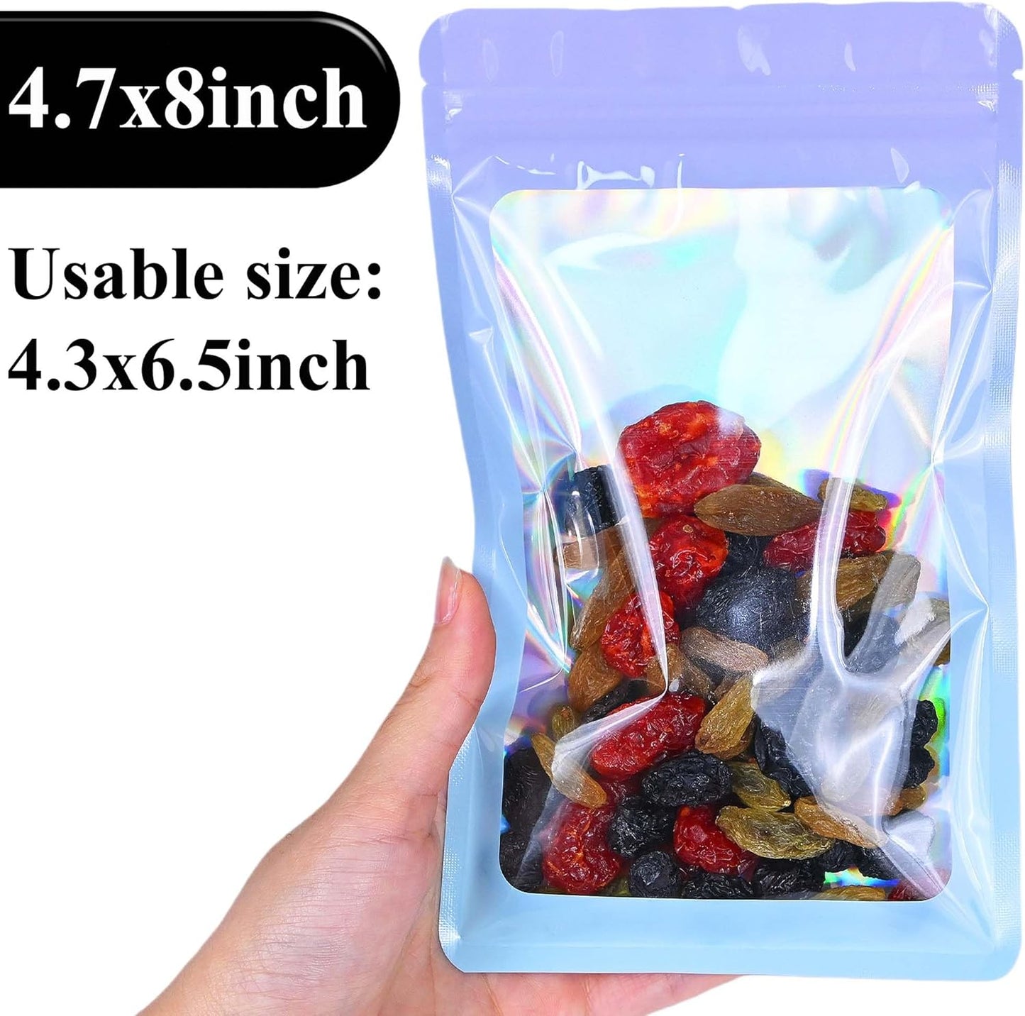 Resealable Mylar Pouch Pen Bags Great for Office Home Party Favor Food Storage Cookies Sample Jewelry Snack (100PCS, Pink and Blue Color, 4.7 x 8 inch)