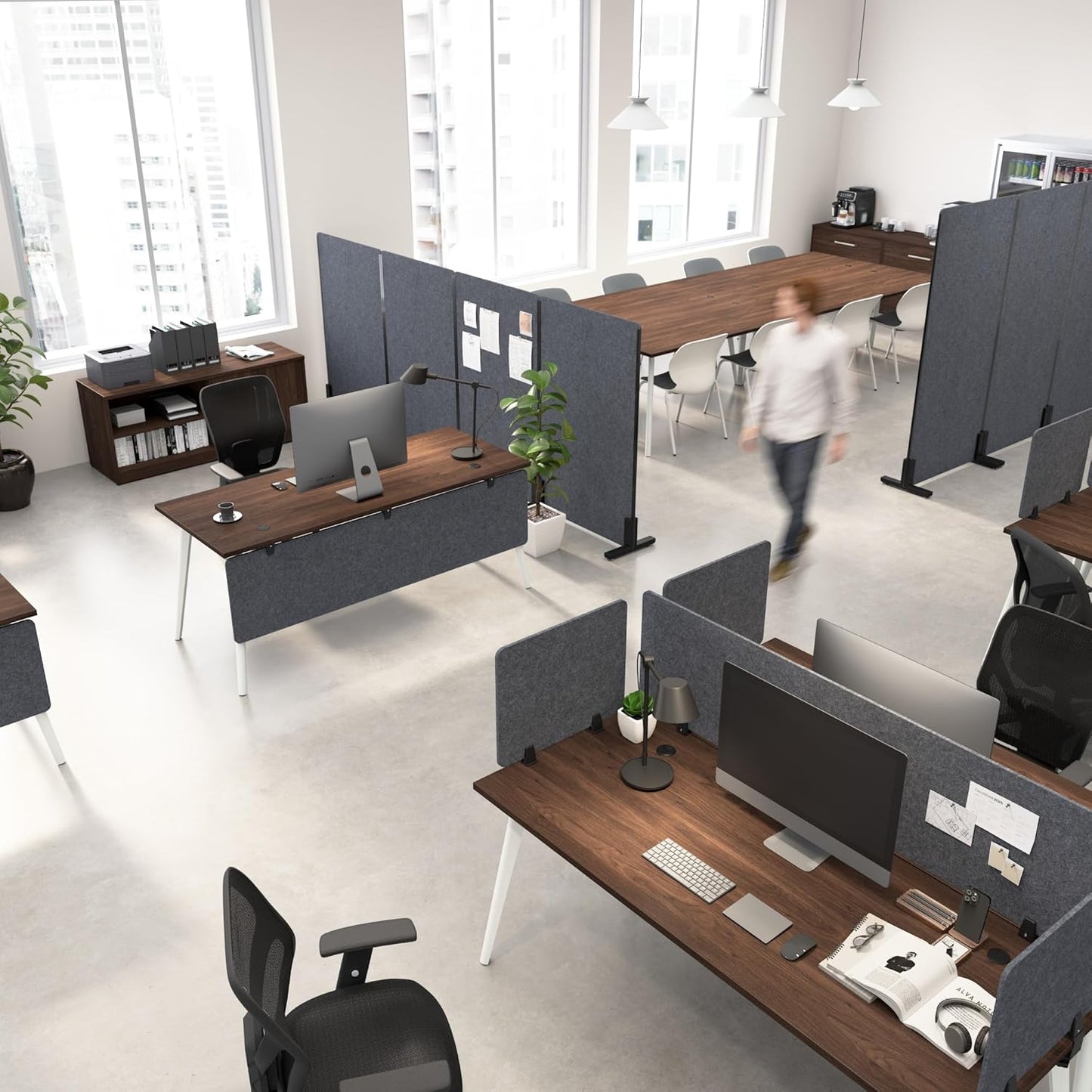 Bush Business Furniture 58W Desktop Privacy Screen in Cool Charcoal, Desk Mounted Office Partition with Acoustic Sound Dampening Panel