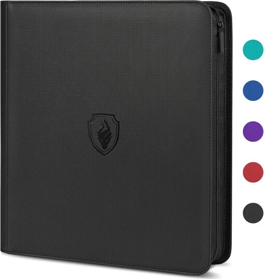 Premium Zip Card Binder 12 Pocket, Fabmaker 912 Pockets Trading Card Binder, PU Zipper Card Collection Album, Sturdy Side-Loading Card Book Holder for MTG, TCG, Game Cards, Sports Cards, Black