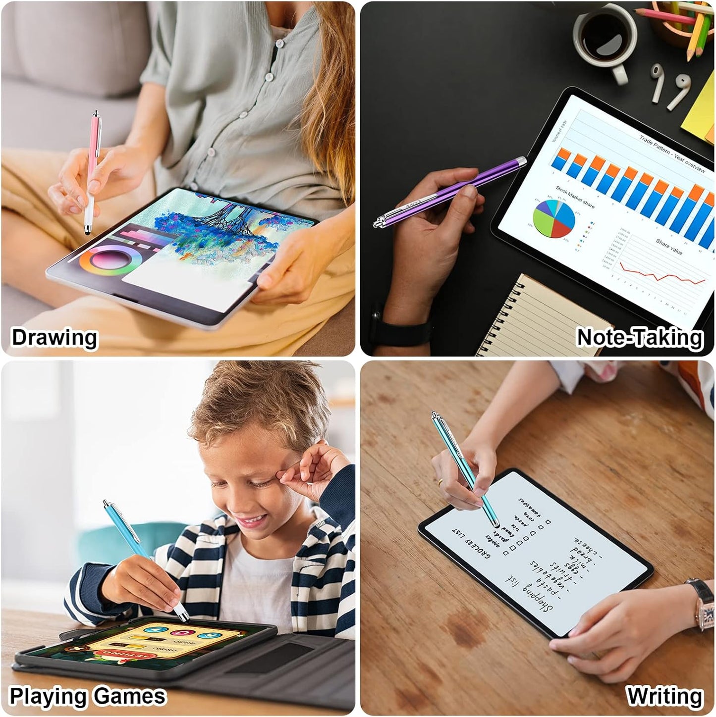 3 Pcs Stylus Pens for Touch Screens [0.24 inch Tip Series], 12 Extra Replaceable Rubber Tips (Black/Silver/Dark Blue)