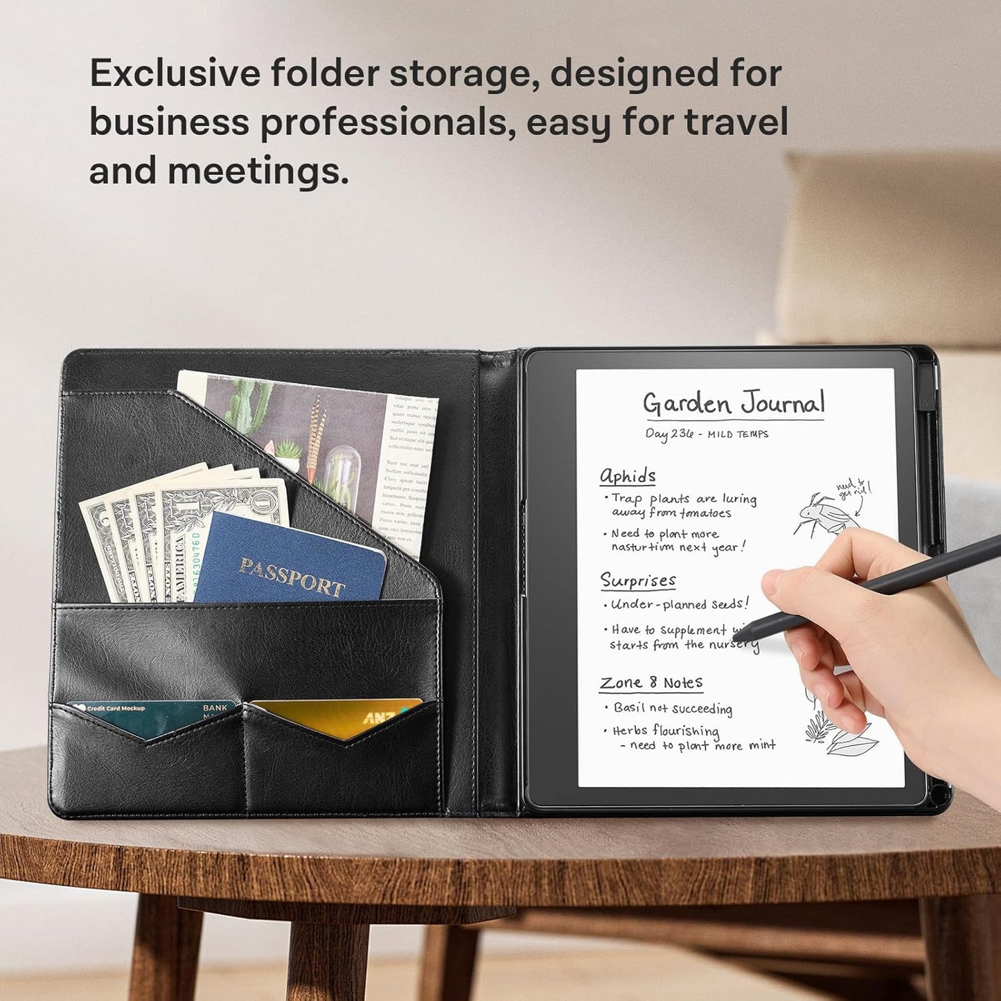 CoBak Premium PU Leather Case for Kindle Scribe 10.2", TouchPad D10, Boox Note Air 5, Folio Cover with Pen Holder, Auto Sleep/Wake, Card Slots & File Folders for Business, Not for Remarkable