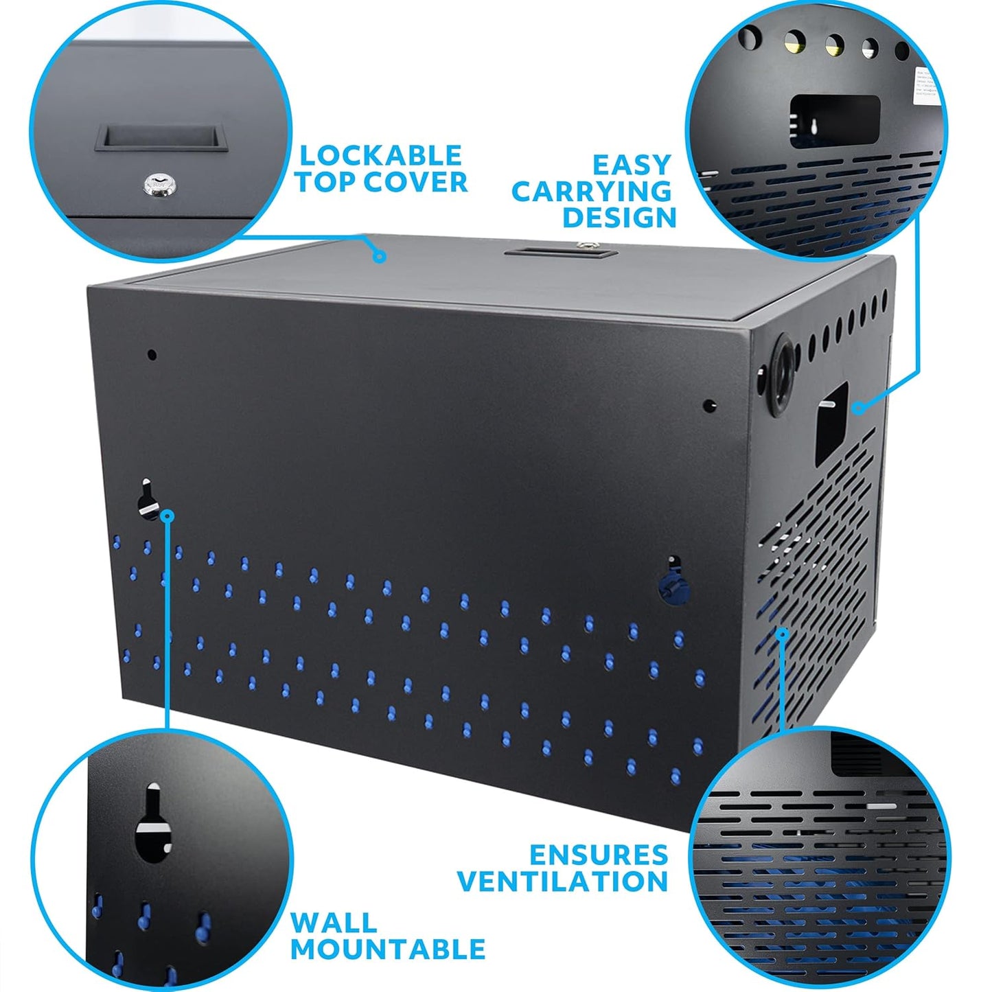 POCHAR 16-Unit Charging Cabinet for Laptops & Tablets - Locking Laptop Storage Box with Cable Management, Charger Storage, and Ground Protection for Classroom, Library, and Office (Black)