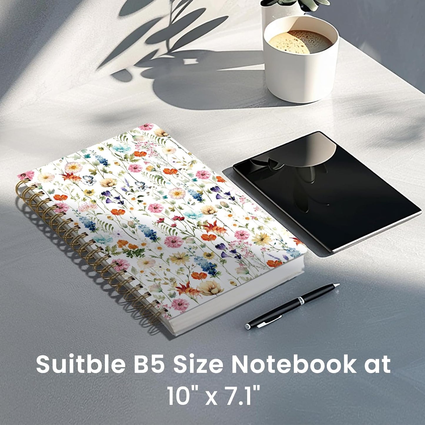 Spiral Dotted Notebook Journal for Work, 300 Pages, Thick B5 (7.1"x10") Bullet Dotted Journal for Women & Writing, Hardcover Notebook for Note Taking, Perfect for Work School Note Taking Business, Floral