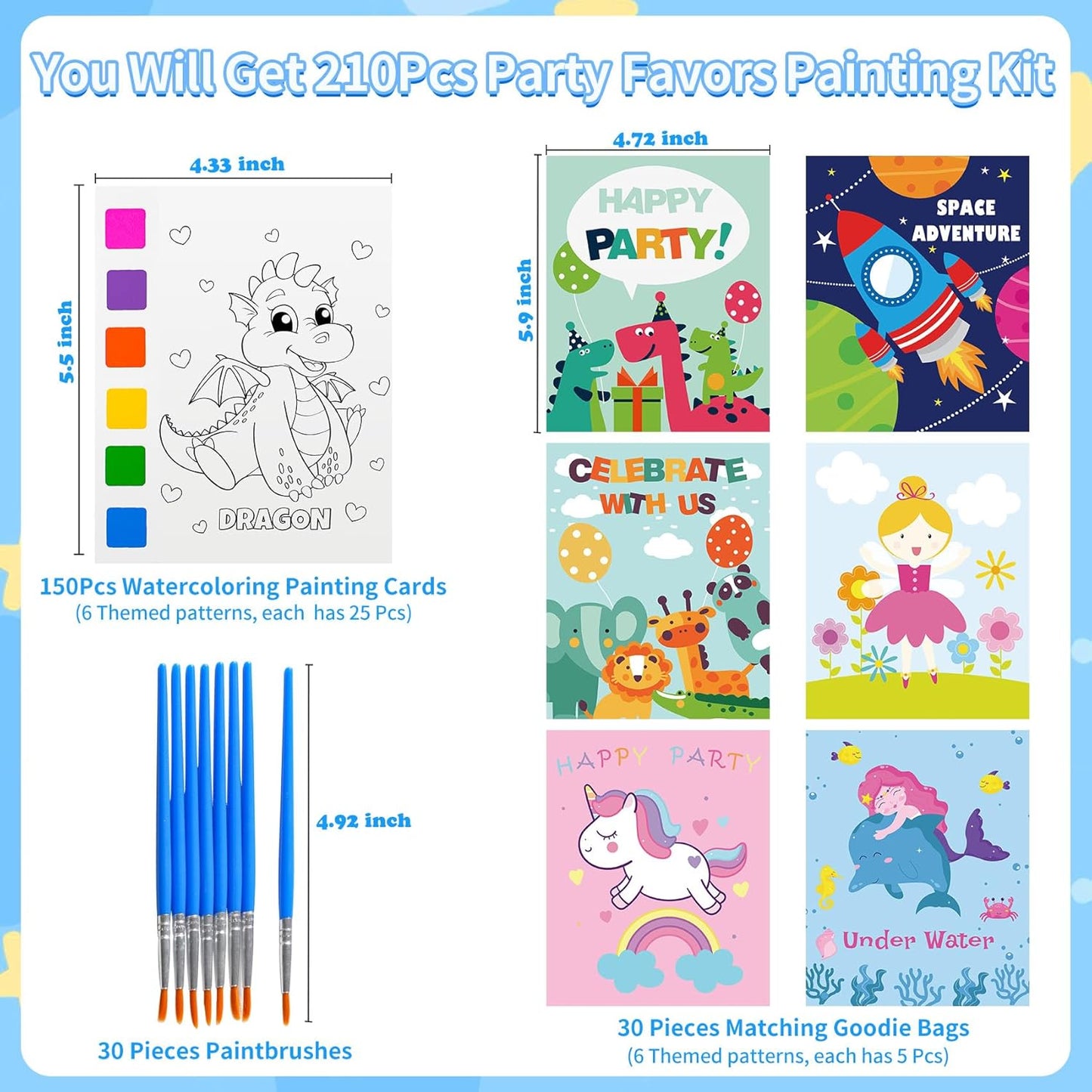 Rotu Water Coloring Books for Kids Party Favors for Kids 4-8, 30 Pack Birthday Gifts Classroom Prizes Goodie Bags Stuffers Bulk Art Craft Supplies, 210Pcs
