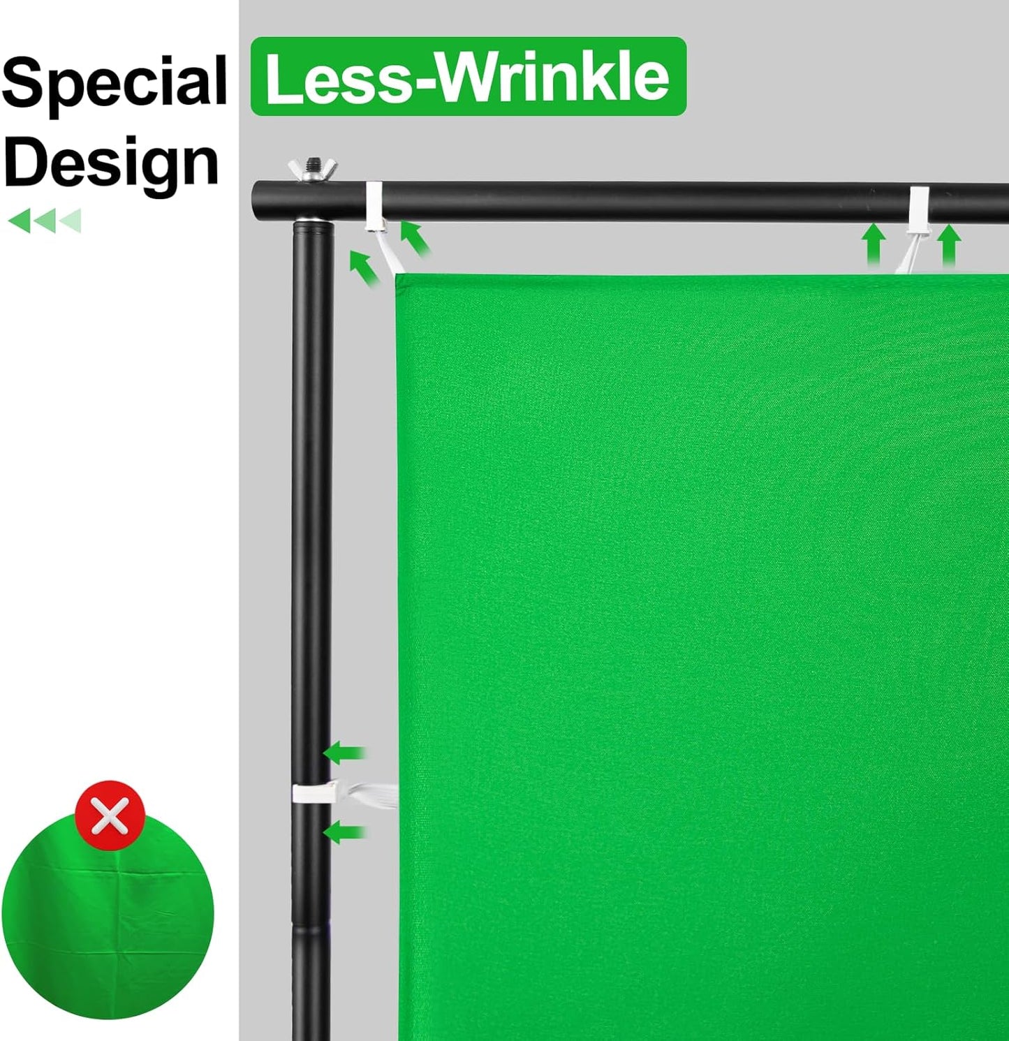 EMART 7x10ft Green Screen Backdrop Kit with Movable Stand, Large 9.5x9.5ft Photography Greenscreen Background Adjustable Frame with Wheels for Photo Shoot, Live Streaming, Video Recording