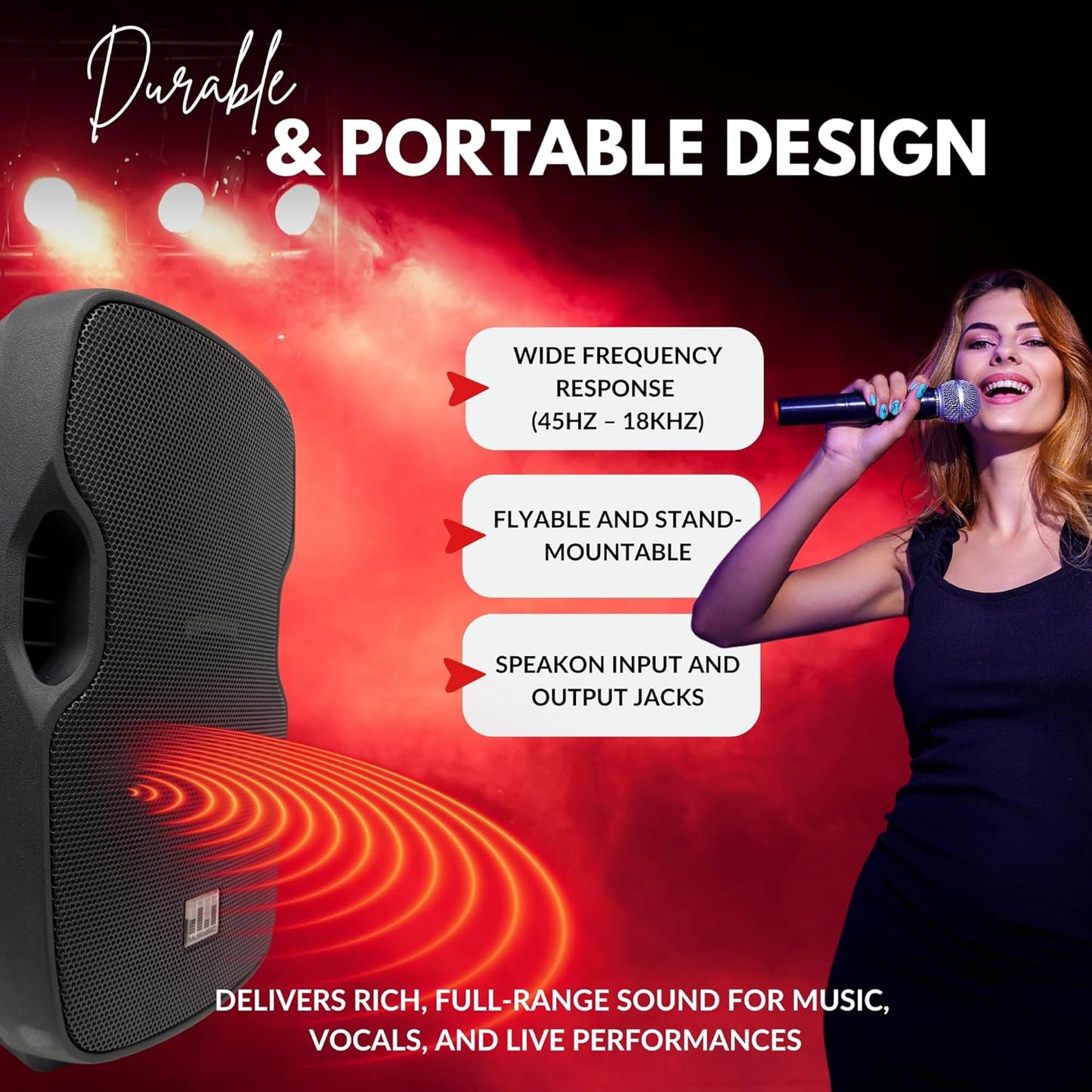 MUSYSIC Portable PA System with Wireless Microphone and Speakers – 6 Ch Audio Mixer with Built-in 2000W Amp & Wireless UHF Microphone System, Multiple Inputs, Complete w/Stands - 12" Speaker 1000W