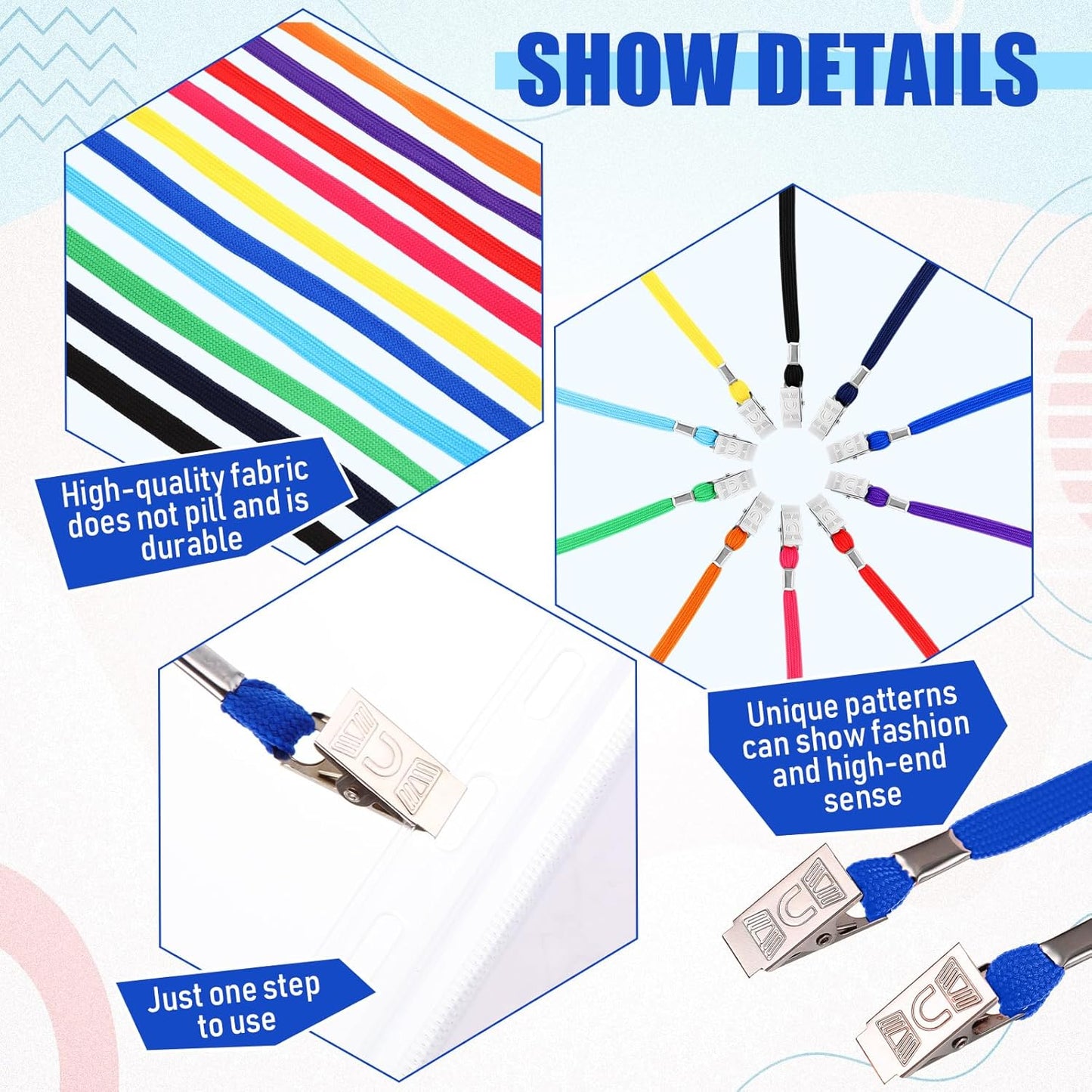 Patelai 100 Pack Double Clip Lanyards Bulk Face Mask Lanyards Twist Free 2 Hook Design Adjustable ID Badges Neck Straps for Conferences Office School Class Card Keychain (Mix Color)