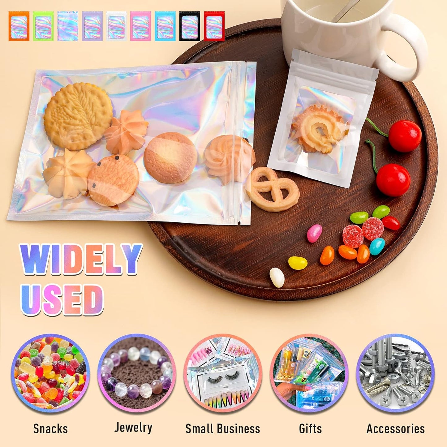 Smell Proof Bag, 100 PCS Holographic Bags, Packaging Bags, Food Packaging Bag(4x6 Inch)