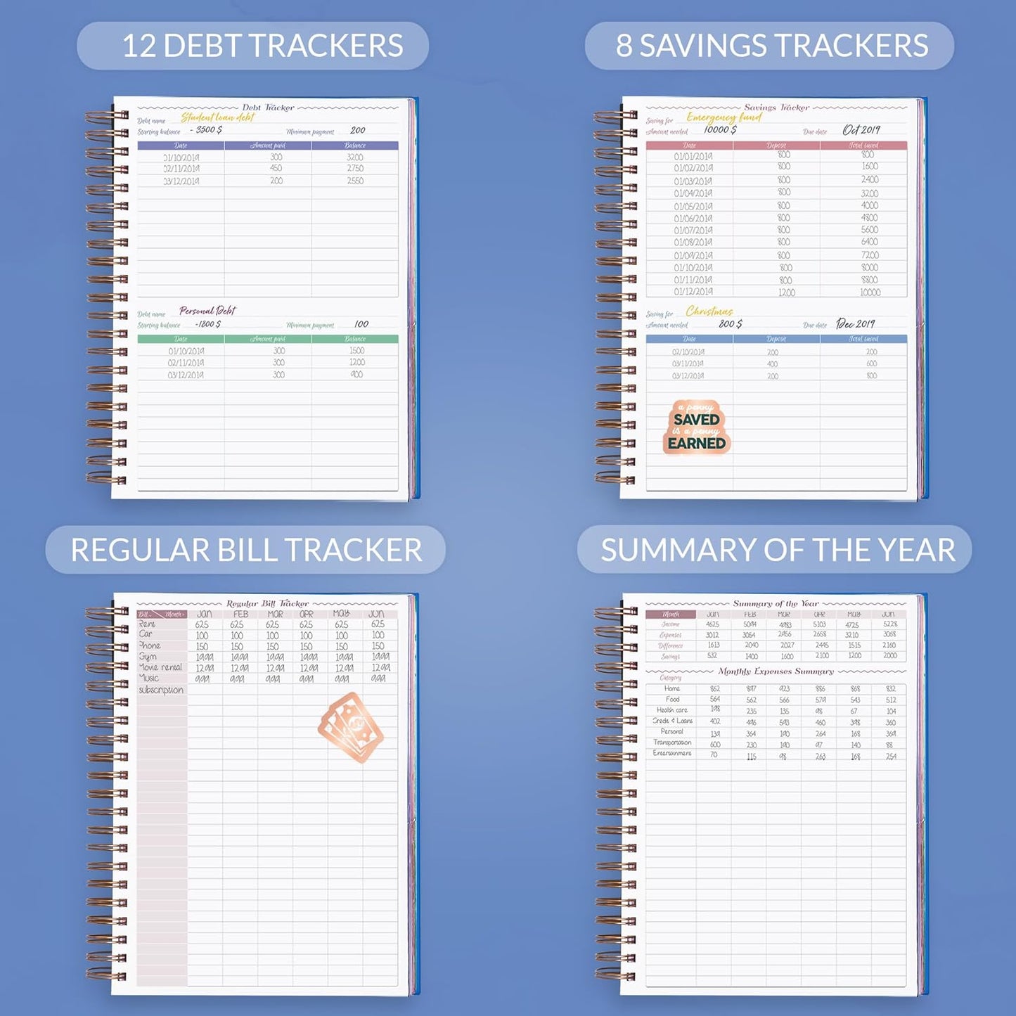 GoGirl Budget Planner & Monthly Bill Organizer – Monthly Financial Book with Pockets. Expense Tracker Notebook Journal, Large (Blue)