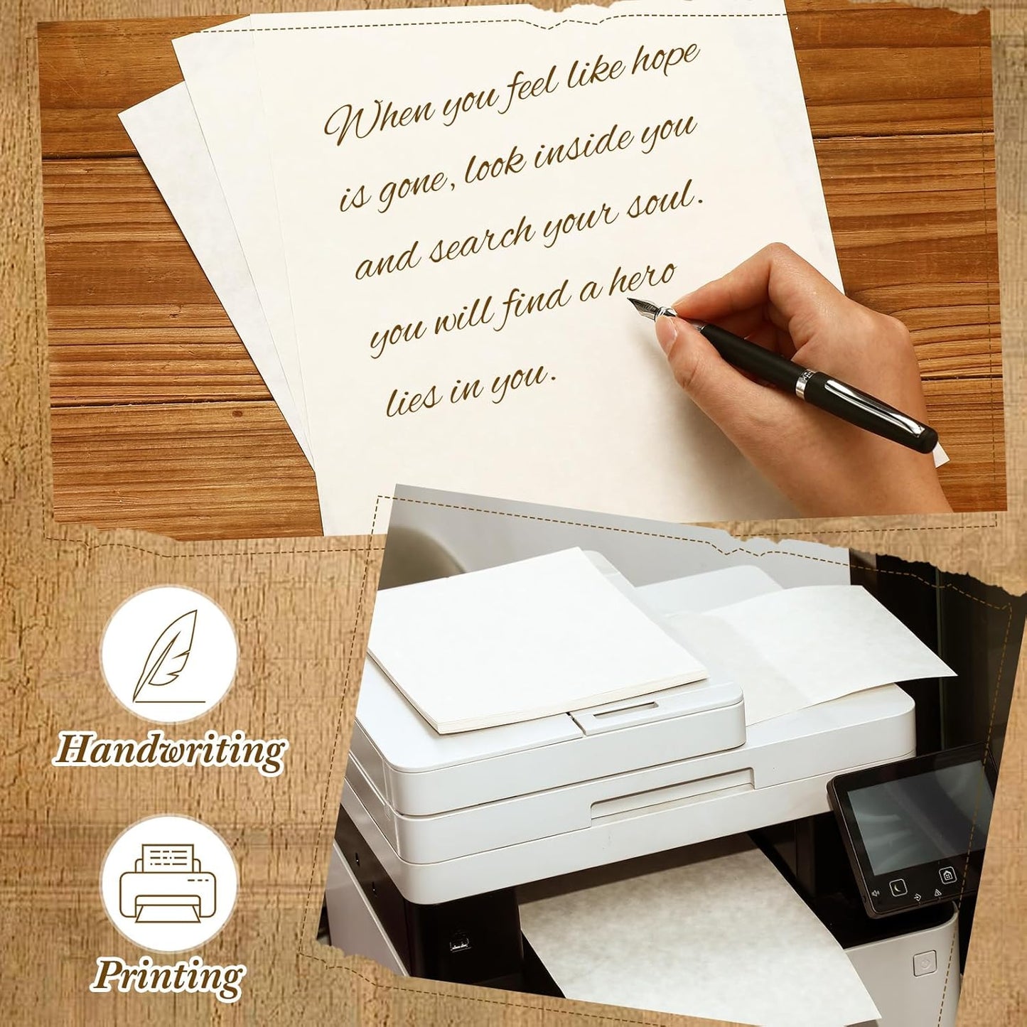 Epakh 200 Sheets Old Age Parchment Paper 8.5 x 11 Inch Standard Letter Vintage Colored Old Parchment Semblance Double Side Printing Paper(Light Gray)