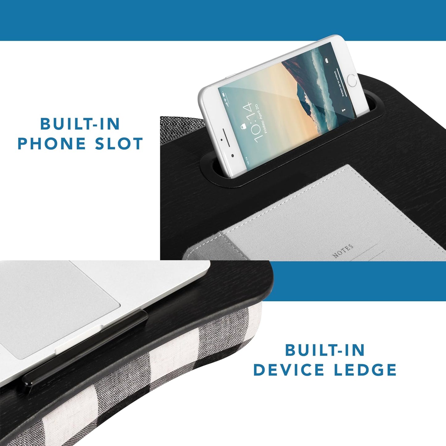 LAPGEAR Designer Lap Desk with Phone Holder and Device Ledge - Buffalo Check - Fits up to 15.6 Inch Laptops - Style No. 45428