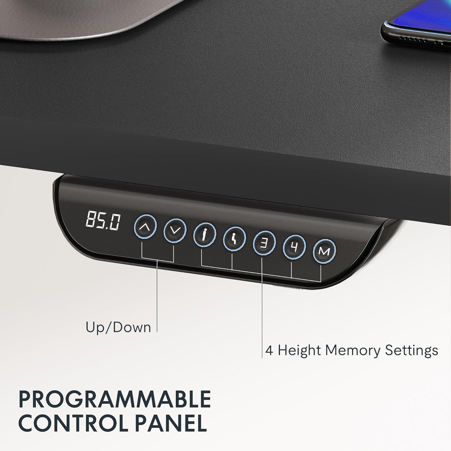 FLEXISPOT E6 MAX Dual Motor 3 Stages Standing Desk 55x28 Inch Whole-Piece Board Electric Height Adjustable Stand Up Desk 150KG Load Capacity(Black Frame + Black Desktop)