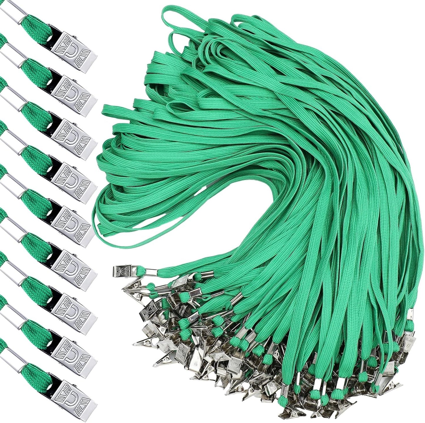 Hoolerry 300 Pcs Lanyards Clips Bulk for ID Name Badge Holder Lanyards Flat with Swivel Hook for Office School(Green)