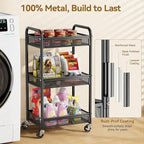 YASONIC 3 Tier Rolling Cart – Metal Utility Storage Carts - Image 2
