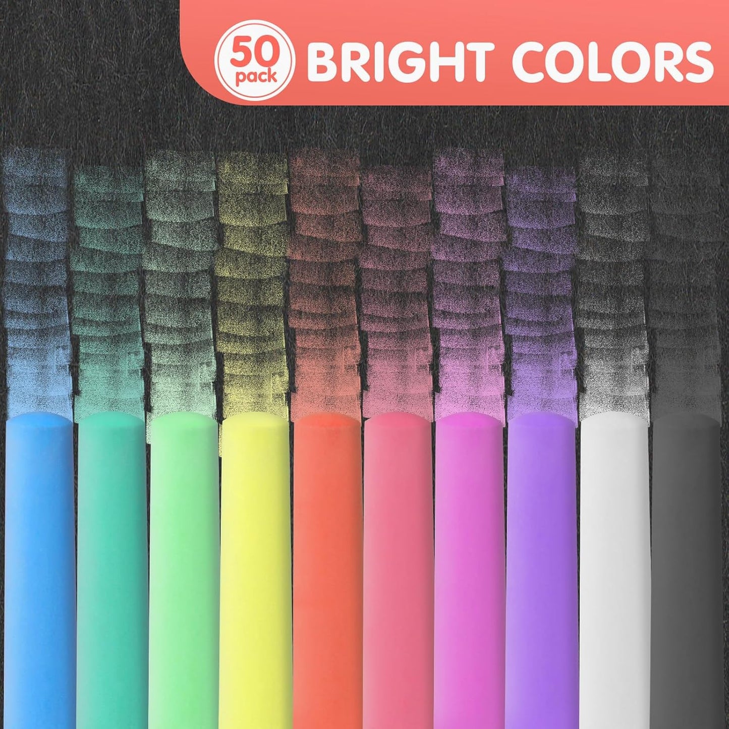 50 Pack Washable Sidewalk Chalks for Kids Non-Toxic Jumbo Chalk for Outdoor Art Play, Colored Chalk for Painting on Chalkboard, Blackboard and Playground(Orange Red)
