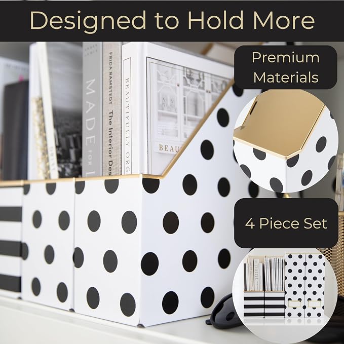BLU MONACO | Cardboard Magazine File Holder Set of 4 | Vertical Magazine File - Image 7