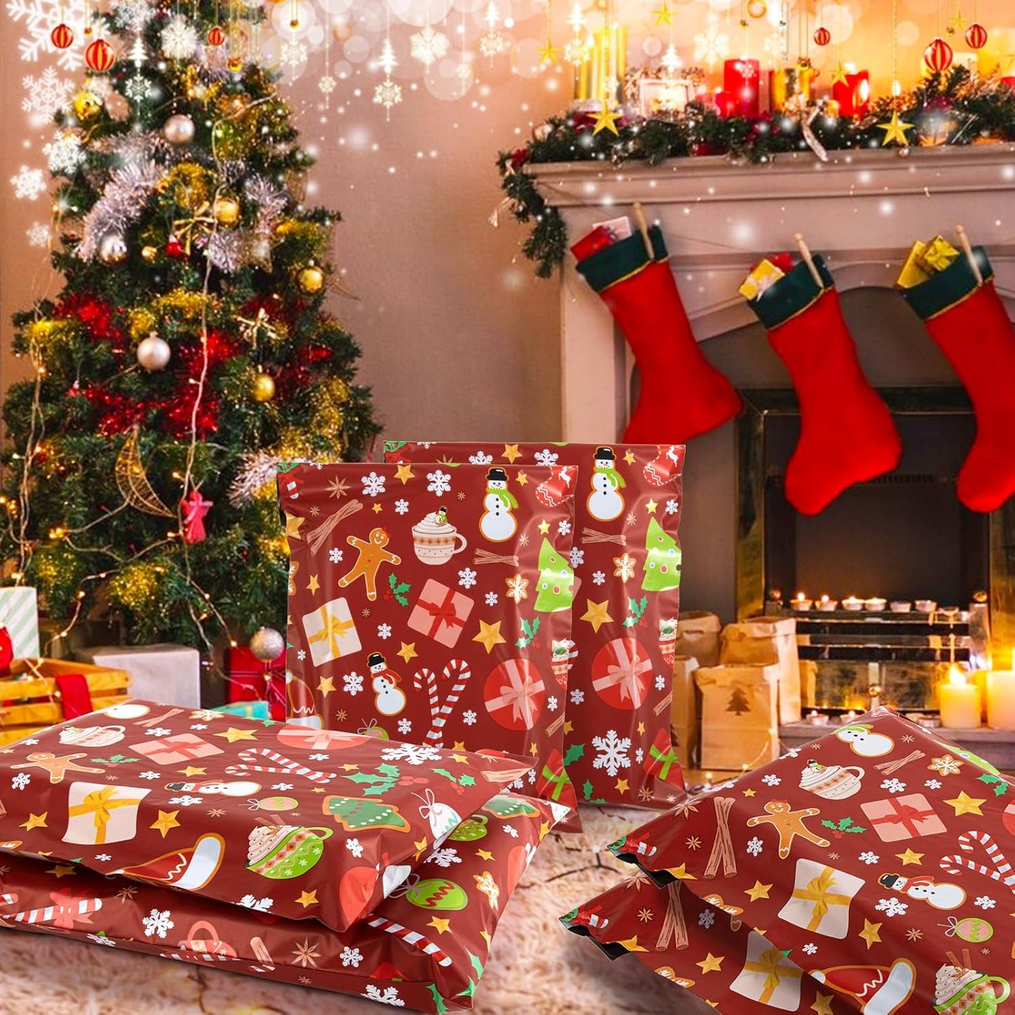 Oududianzi Christmas Poly Mailers 10x13, 100PCS Waterproof Shipping Bags, Self Seal Mailers Poly Bags for Shipping, Holiday Polymailer Packaging Bags for Christmas Gift
