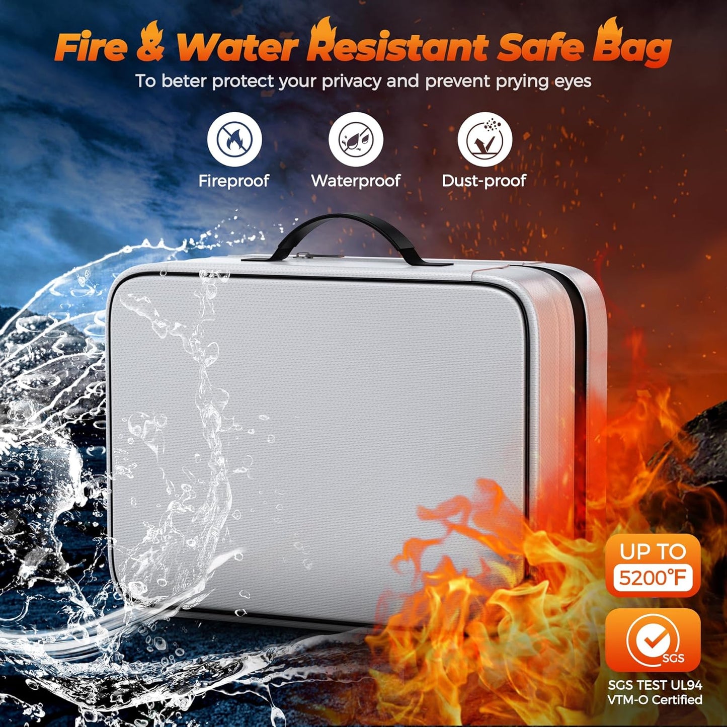 Fireproof Document Bag with lock, Expandable Capacity Document Organizer with Zipper Protection, Fireproof ＆ Waterproof Box for File Storage, Portable Home Travel for Important Documents, Soft Bag