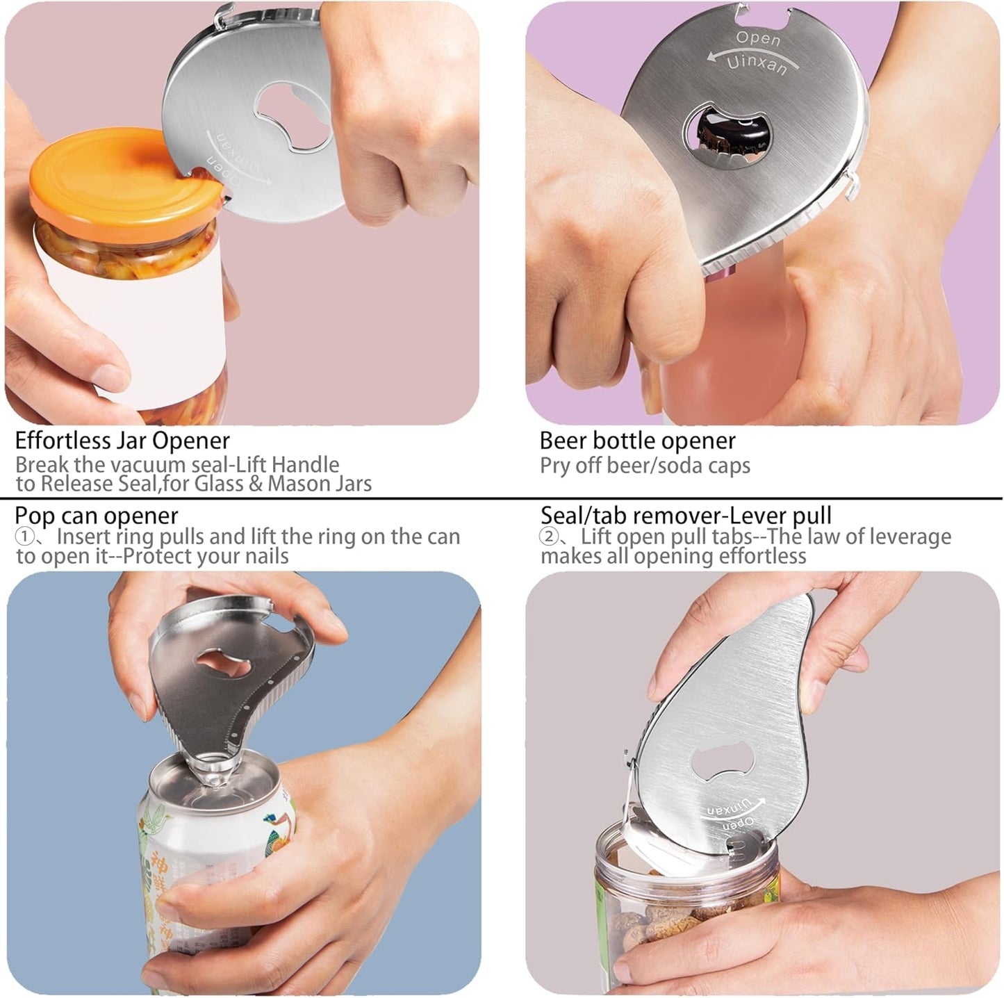 Jar Bottle Can Opener for Weak Hand & Seniors with Arthritis - Easy Twist Off Caps (0.6"-2.7") & Pull Tab Seals,Unique Kitchen Gadget,Multi,Portable Christmas Gifts for Elderly/Women/Men