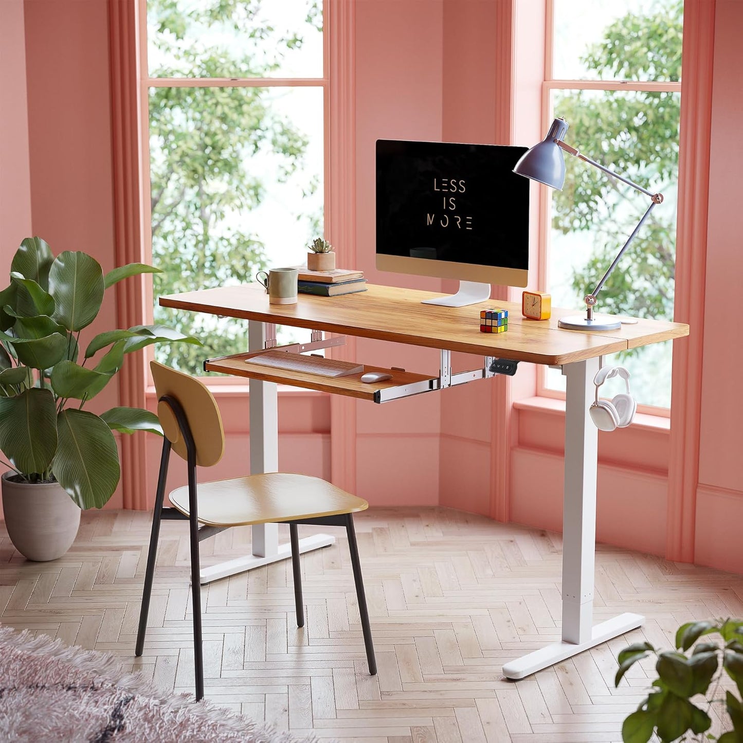 FEZIBO Standing Desk with Keyboard Tray, 60 x 24 Inch Adjustable Height Sit Stand Desk with Memory Presets for Home Office, Ergonomic Computer Workstation, Light Rustic