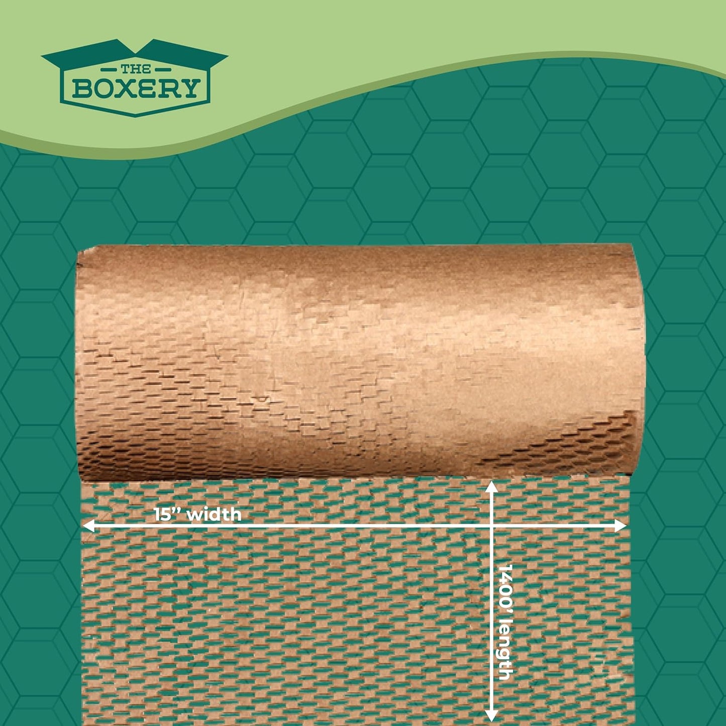 The Boxery Honeycomb Packing Paper 15”x16800” (1400’)-1 Roll Cushioning Wrap, Box Filler, Void Filling, Shipping & Moving Supplies, Alternative to Plastic Bubble|Eco Friendly-Small Business.