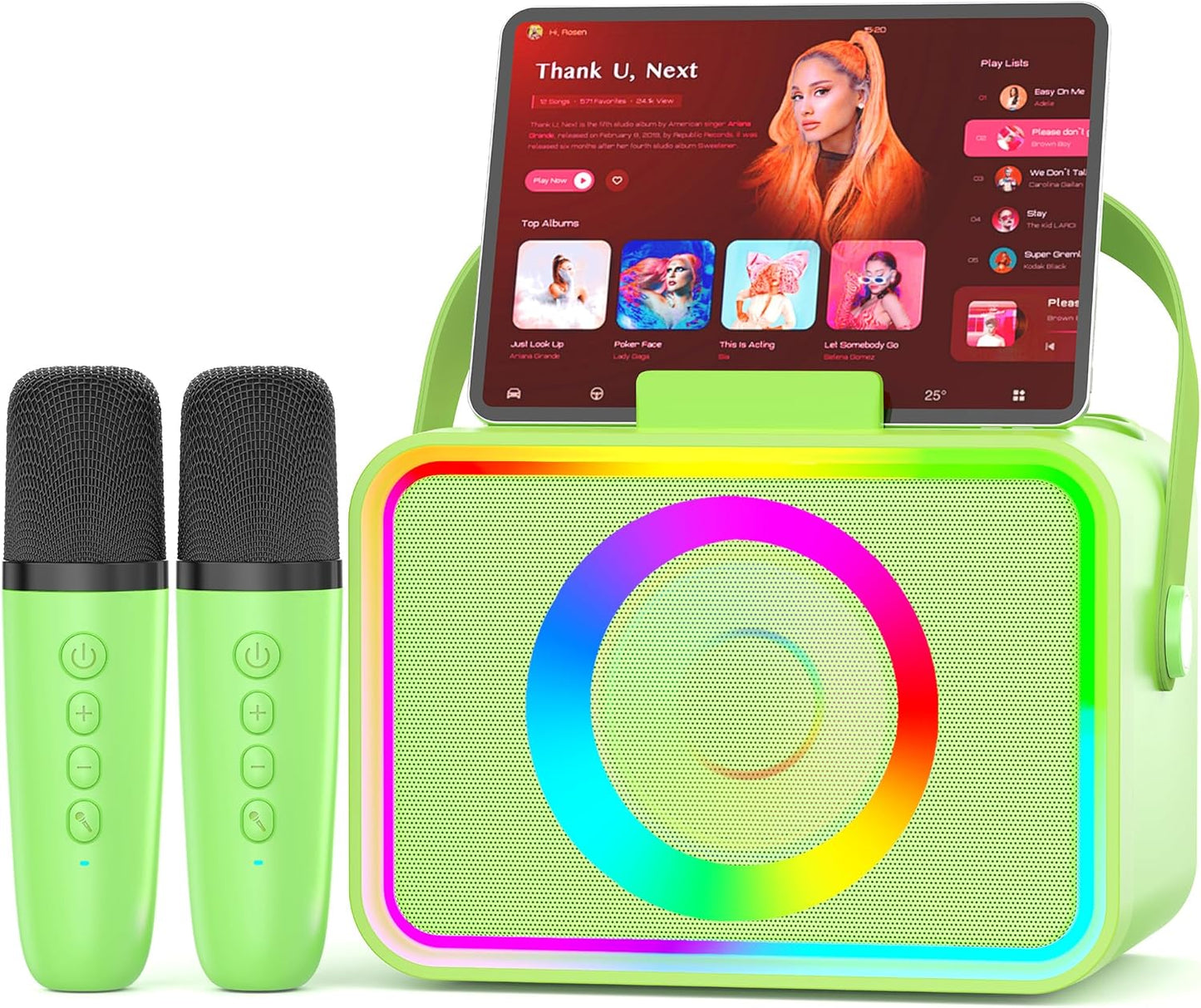 Karaoke Machine,Portable Bluetooth Speaker with 2 Wireless Microphone for Adults & Kids with LED Lights, Karaoke Microphone with PA System Supports USB/TF/AUX,Gift for Party (Green)