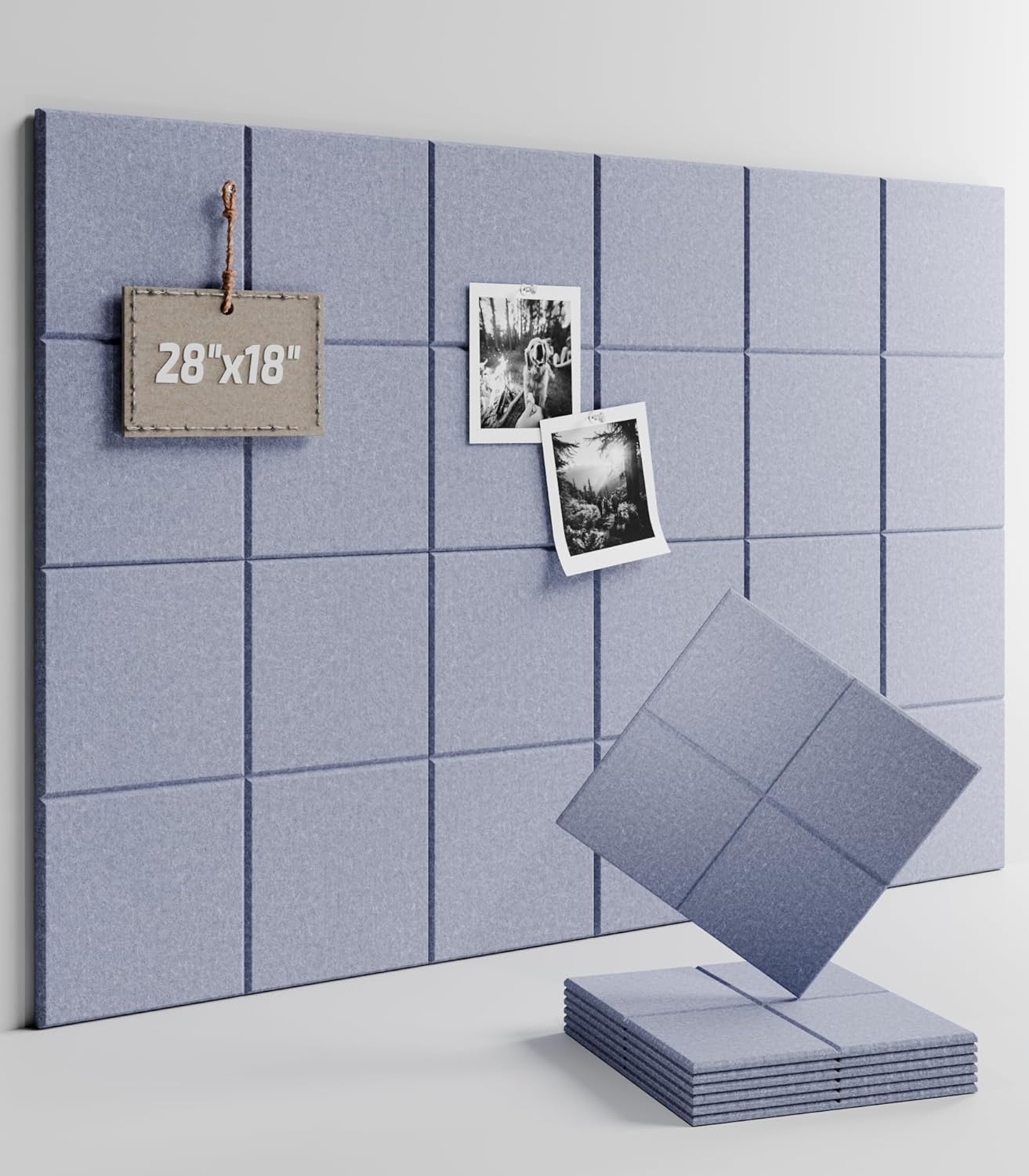 Felt Bulletin Board Tiles -28"x18" Cork Board Alternative for Office Decor, Push Pin Board Wall Organizer 6-Pack-Soft Periwinkle
