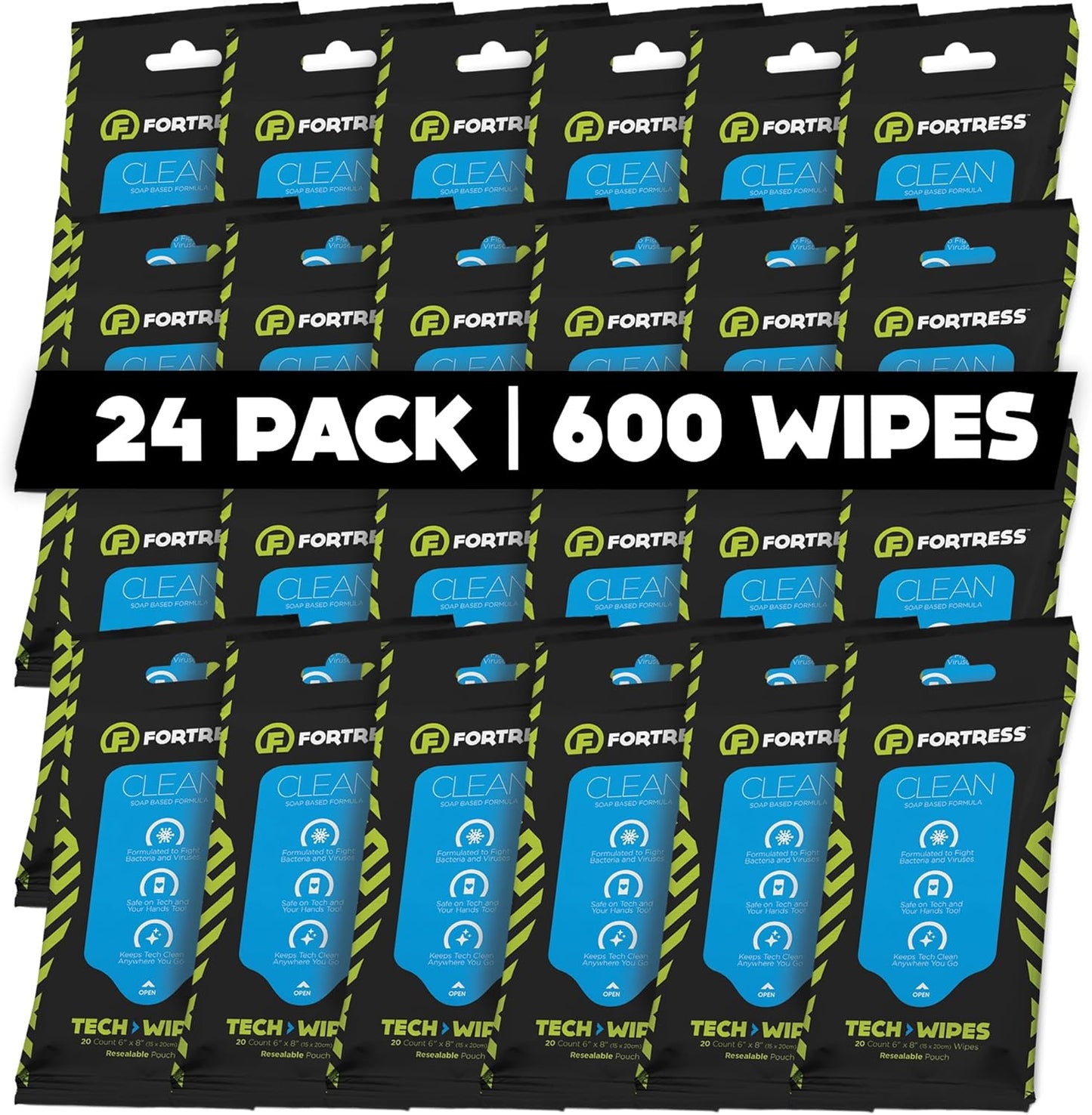 Fortress Electronic Wipes (25 ct, Pack of 24) To-Go Tech Wipes for Screens, Phones, Keyboards, TV Monitors, Computer Screens, and More [Travel Size] Skin-Safe