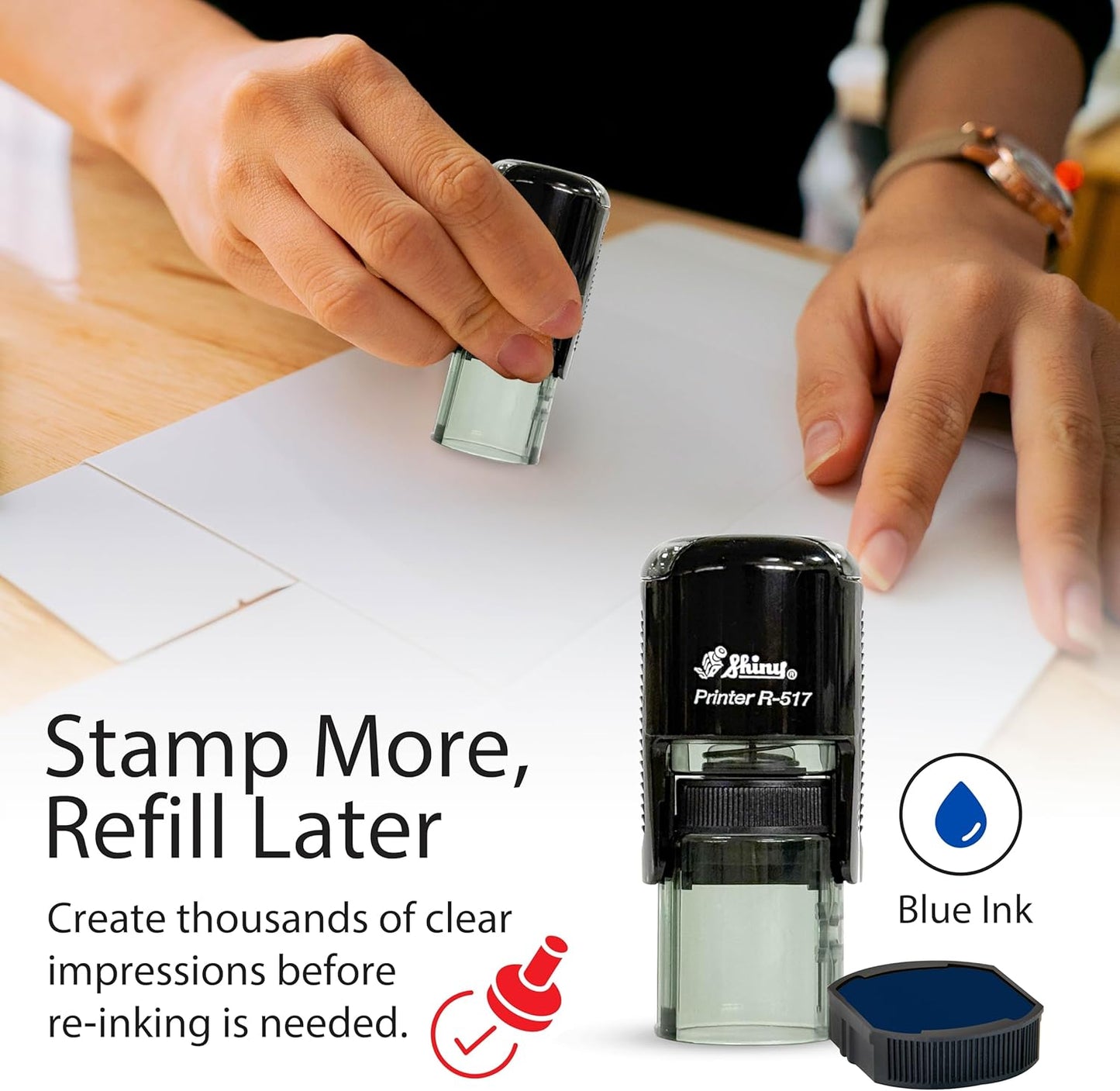 Shiny Cool Apple Teacher Stamp, Round Self Inking Stamp for Classroom, Blue Ink