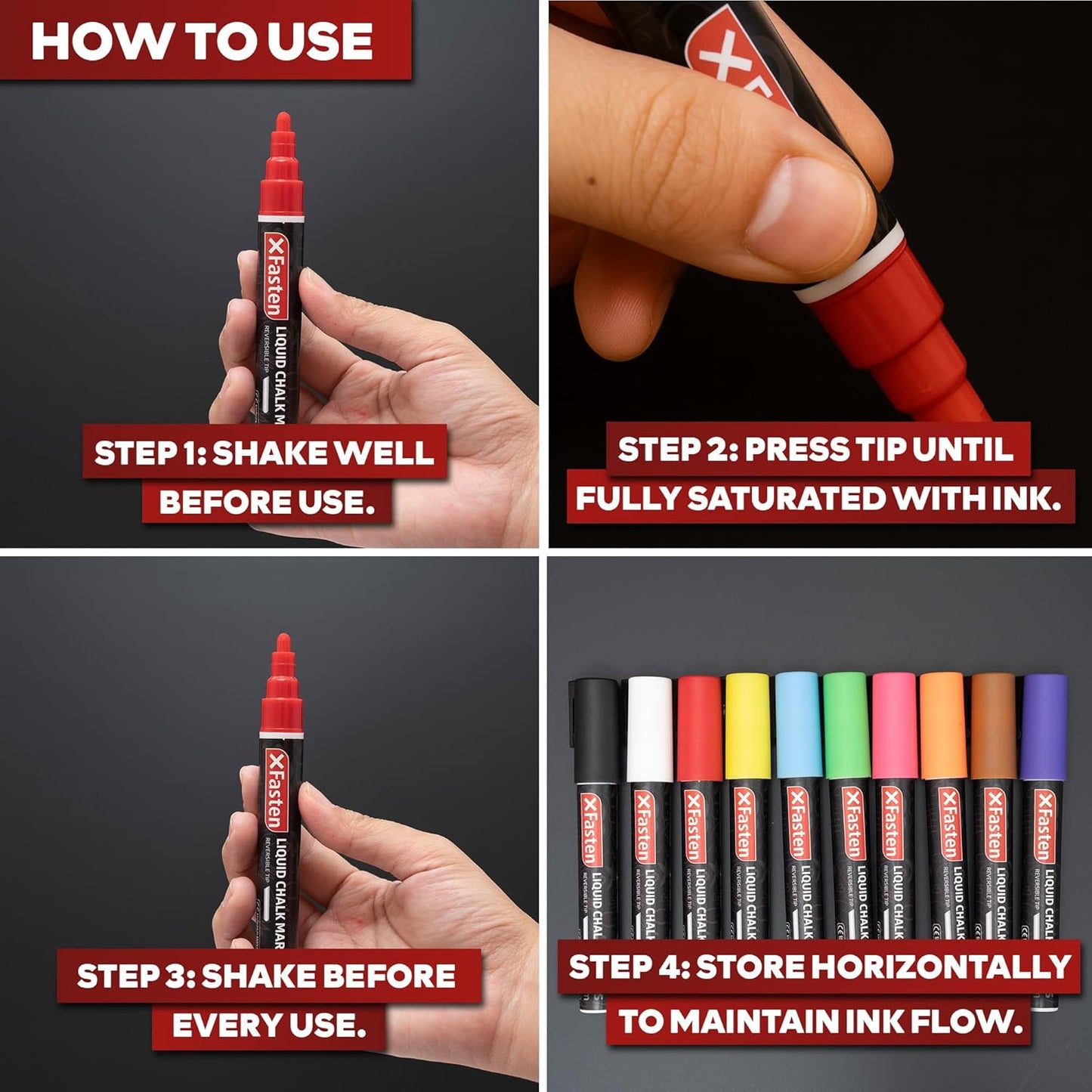 XFasten Liquid Chalk Markers for Blackboard 18-Pack, 6mm Reversible Bullet and Chisel Liquid Chalk Markers Erasable for Chalkboard, Dry Erase Board, Glass, Mirrors, Car Windows - 2 Tips Included