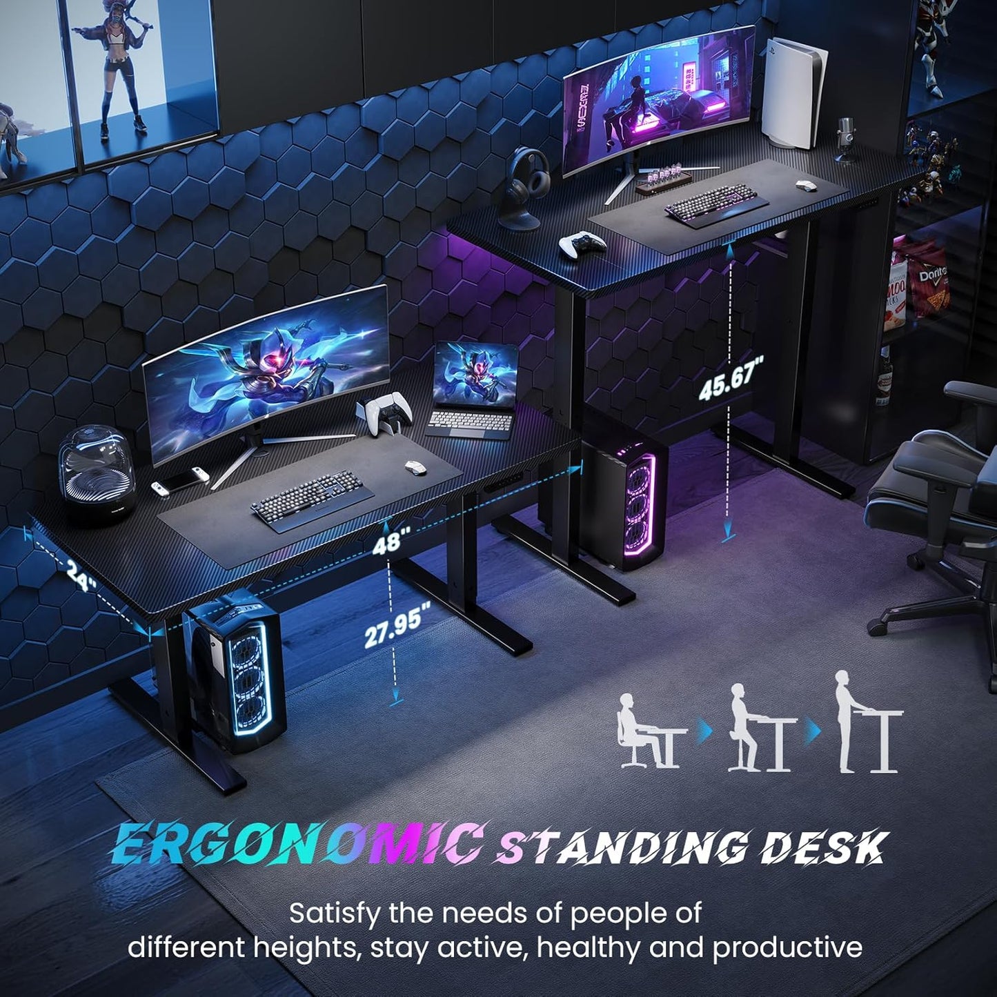 SIAGO Electric Standing Desk Adjustable - 48 x 24 Inch Sit Stand up Desk with Cable Management - 3 Memory Preset Adjustable Height Table