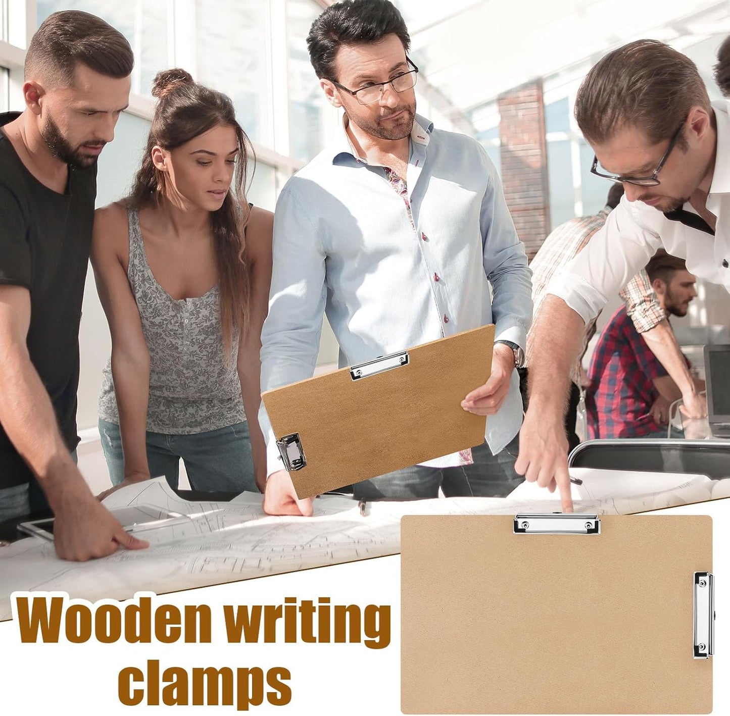 Henoyso 16 Pcs 11x17 Clipboard Wooden Lap Board with Low Profile Clip Brown Double Landscape Clip Hardboard Drawing Board Landscape Horizontal Large Clipboard for Desk Paper Sketching Art Supplies