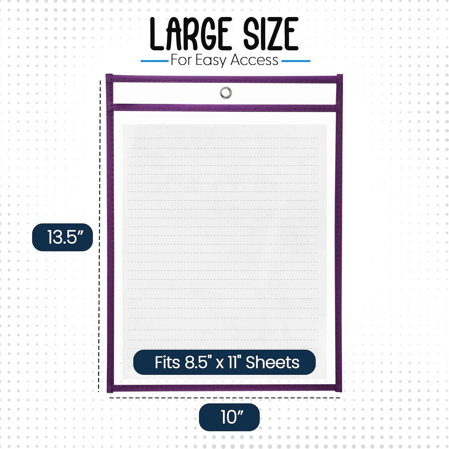 Essex Wares - 6 Pack, Grape, Durable Water-Resistant Dry Erase Pocket Document Protectors, 10" Wide x 13.5" Tall - Dry Erase Clear Plastic Sleeves - Reusable & Easy Erase Plastic Invoice Holders