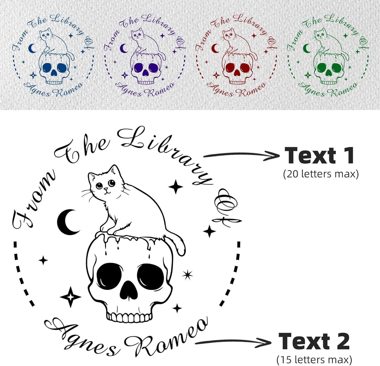 Skull Themed Library Book Embosser， Custom Book Business Card Paper Document Notebook, Self Inking Stamp，Book Lover Gifts，Christmas Gifts (Style16)