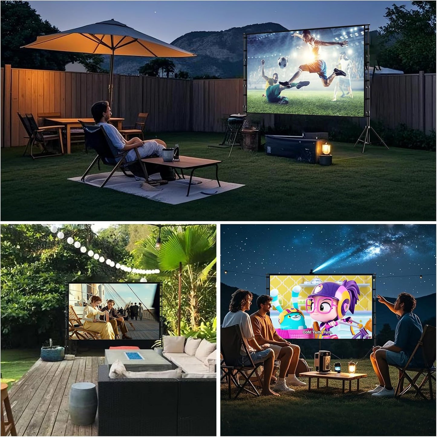 Outdoor Projector Screen with Stand,120 inch Portable Heavy Duty Bracket Large Projector Screen 16:9 4K HD Rear Front Projection Movie Screen with Carry Bag for Home Theater