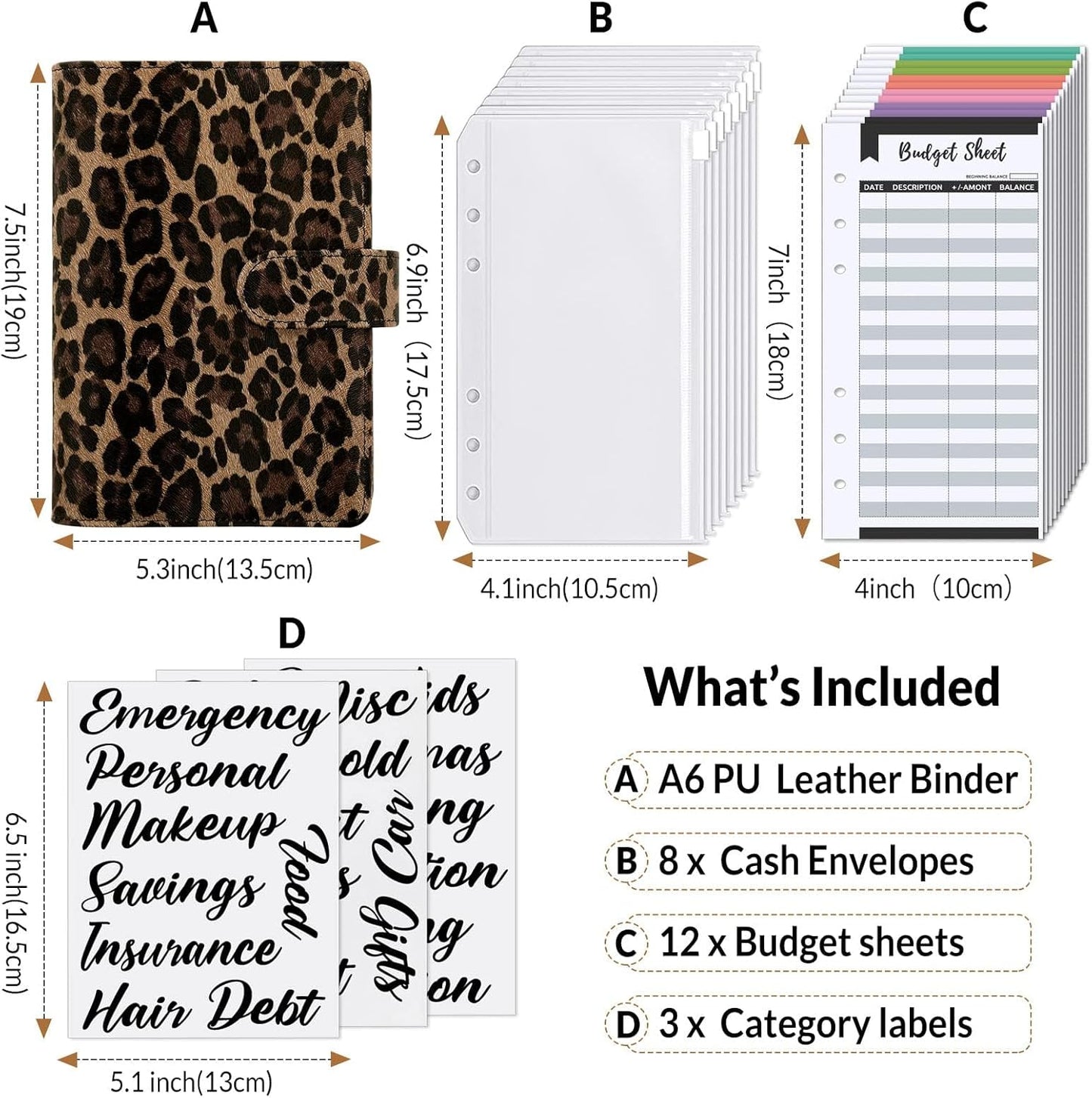 SKYDUE A6 Budget Binder with Zipper Envelopes, Money Organizer for Cash with 12Pcs Expense Budget Sheet & 24Pcs Stickers, Cash Envelopes for Budgeting and Saving