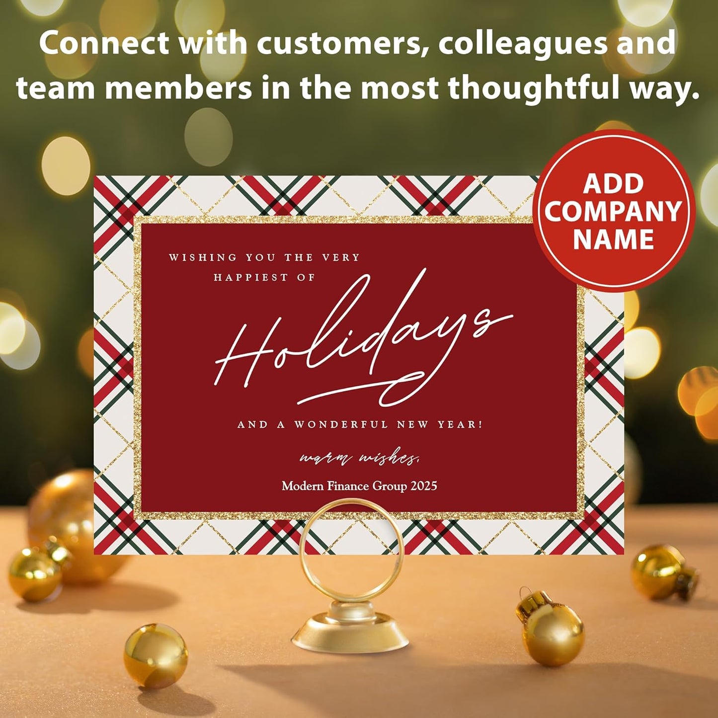 Let's Make Memories Personalized Business Christmas Cards with Envelopes - Premium Quality - 5x7-2025 Holiday Cards & White Envelopes - Rustic Tartan - 50 ct