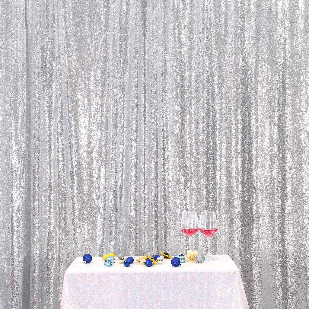Eternal Beauty Silver Sequin Backdrop, 6x6 Ft Glitter Background Curtains for Shimmer Photography Party Wedding Birthday Back Drop Decor