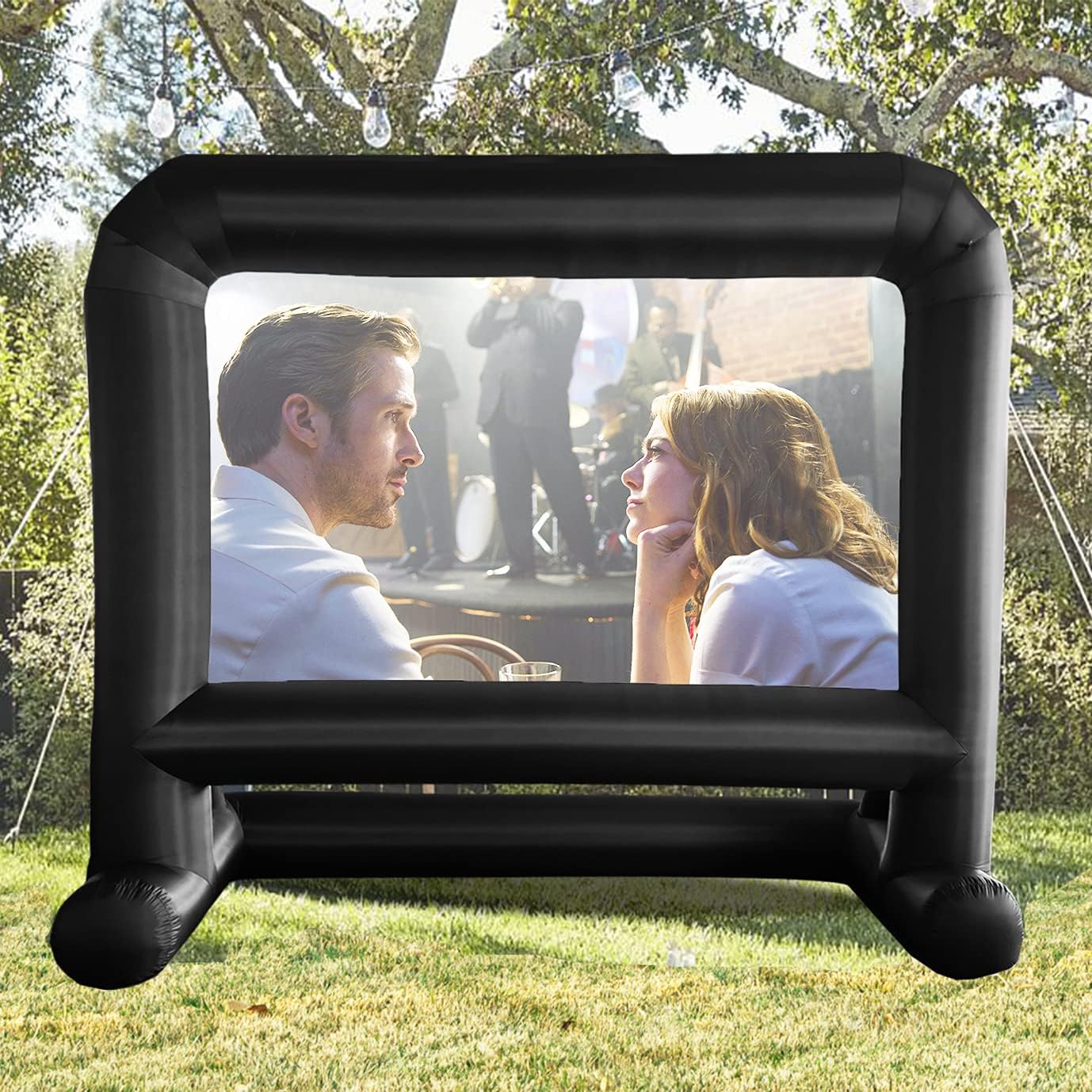 HuaKastro 14 FT Inflatable Projector Screen – One-Piece Design, Easy Setup Blow-Up Movie Screen with Quiet Fan, Ideal for Outdoor & Indoor Movie Nights, Backyard Events, and Parties (Stable Base)