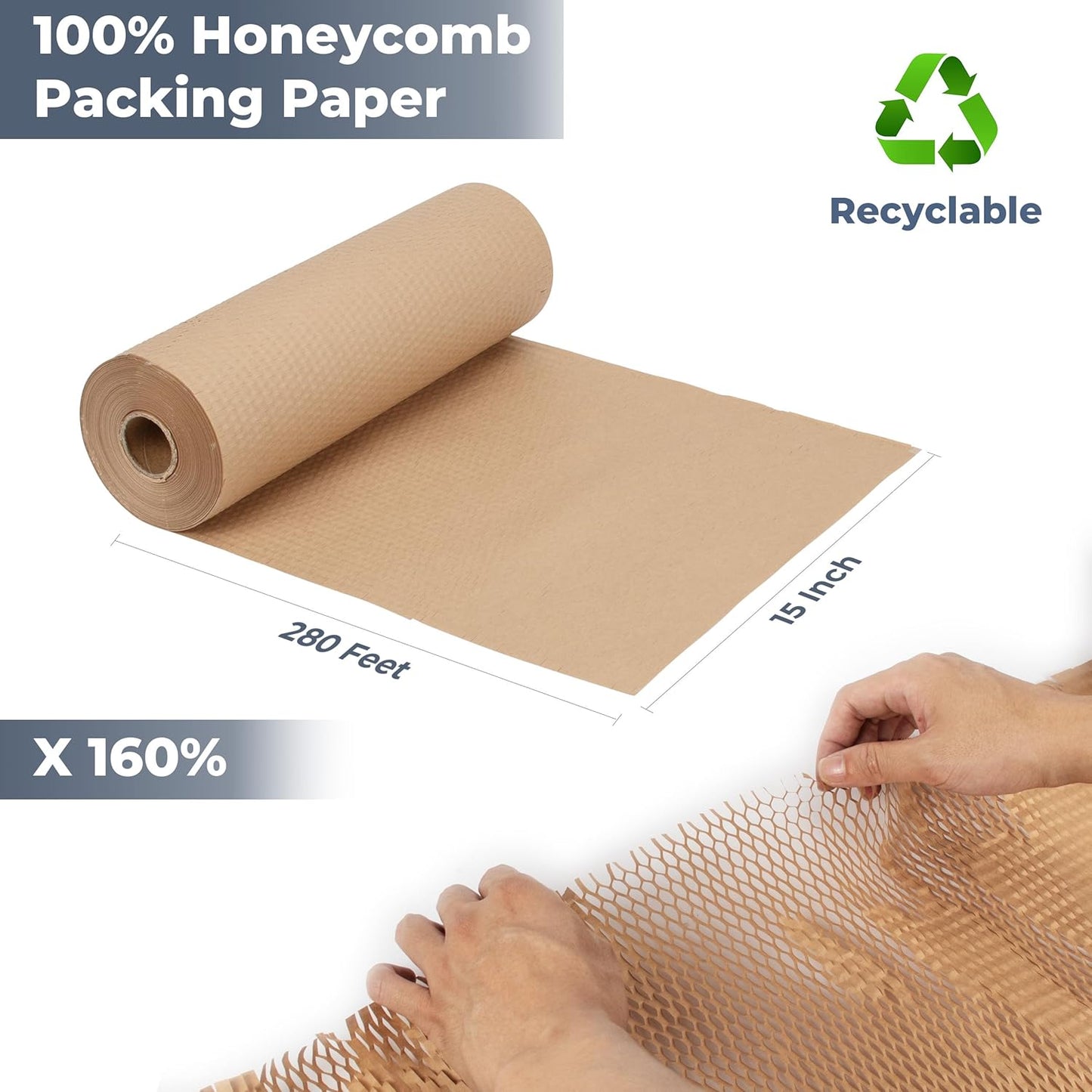 Honeycomb Packing Paper Wrap 15''x280', Substitute Alternative for Bubble Cushioning Wrap for Moving Shipping Packaging, Recyclable Moving Supplies with 36 Fragile Sticker Labels