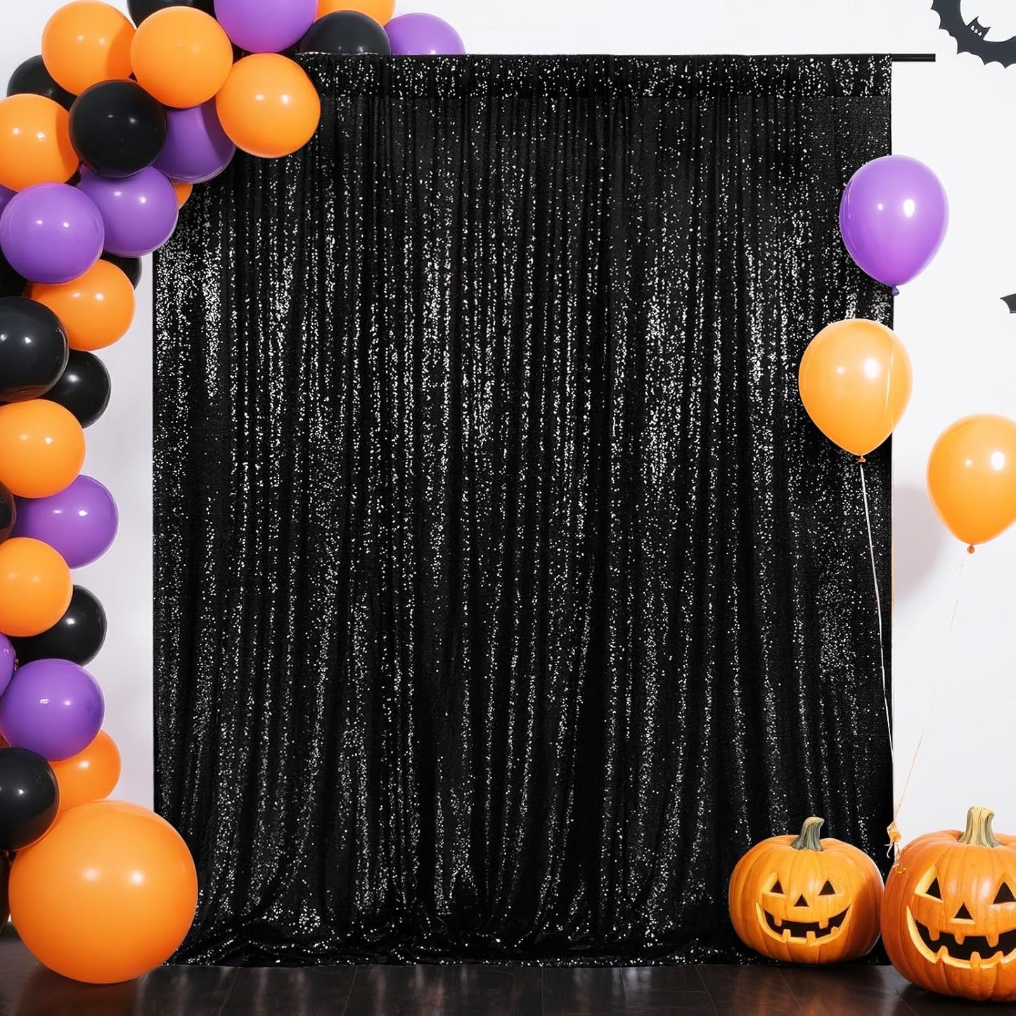 Eternal Beauty Black Sequin Backdrop, 7x7 Ft Halloween Glitter Background Curtains for Shimmer Photography Party Wedding Birthday Back Drop Decor