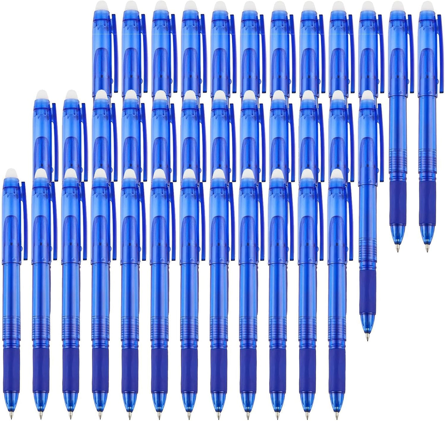 Volcanics 36 Pack Blue Erasable Gel Pens, 0.7mm Fine Point, Smooth & Fast-Drying Ink, Capped Design, Refillable School Office Pens for Students, Teachers, Note Taking & Journaling