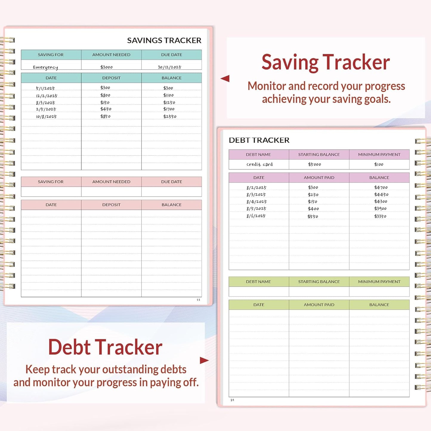 SUNEE Budget Planner - Monthly Budget Book with Expense Tracker Notebook, Undated 12 Month Bill Organizer & Finance Planner to Manage Your Money, A5(6.4" x 8.3") Account Book with Colorful Tab, Pink
