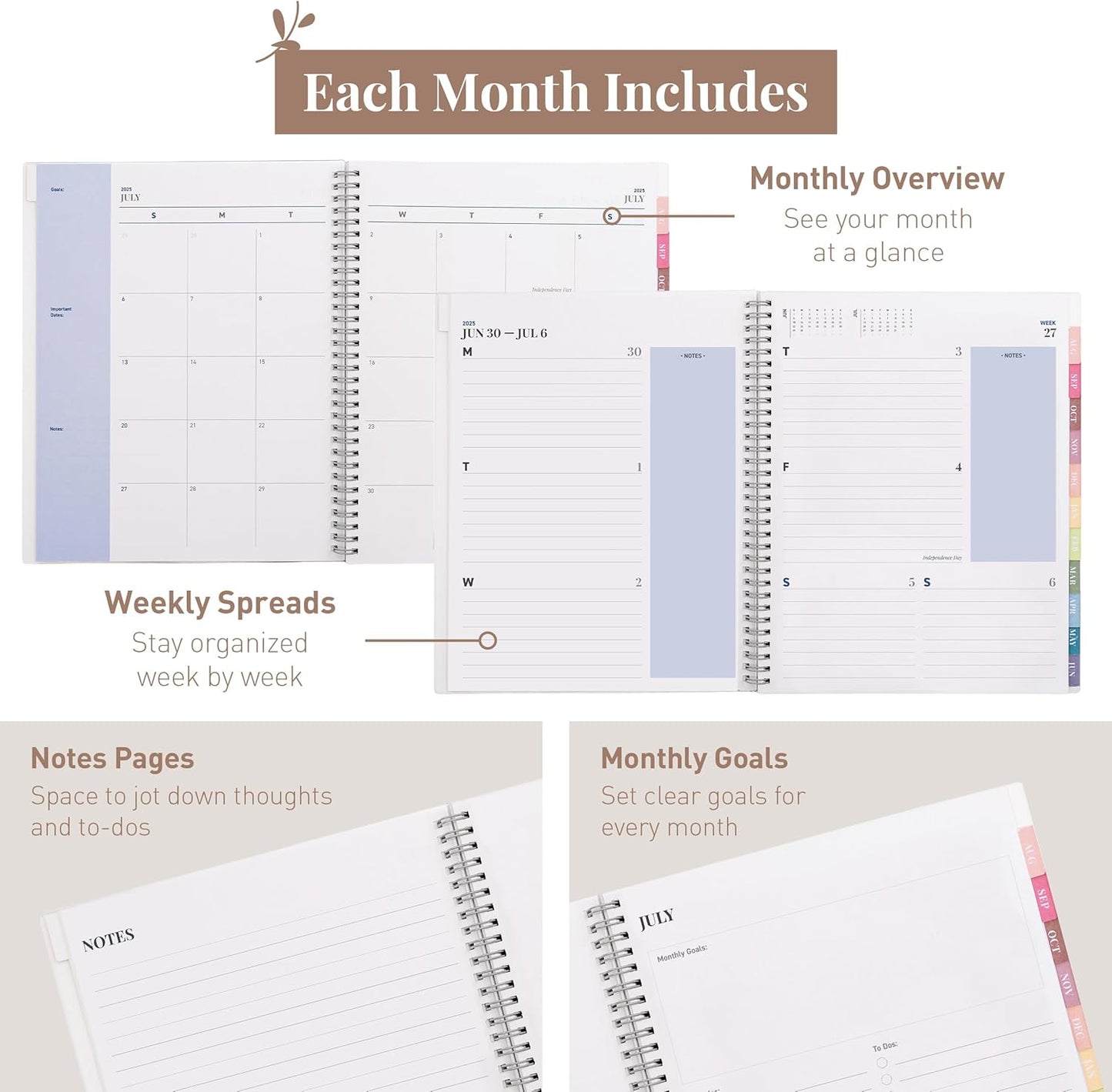 Rileys Academic Planner 2025-2026, Daily, Weekly & Monthly Planner, July 2025 - June 2026, Student Notes Pages, Twin-Wire Binding, Weekly Agenda for School & Work (8.5 x 11-Inches, Blue, Classic)