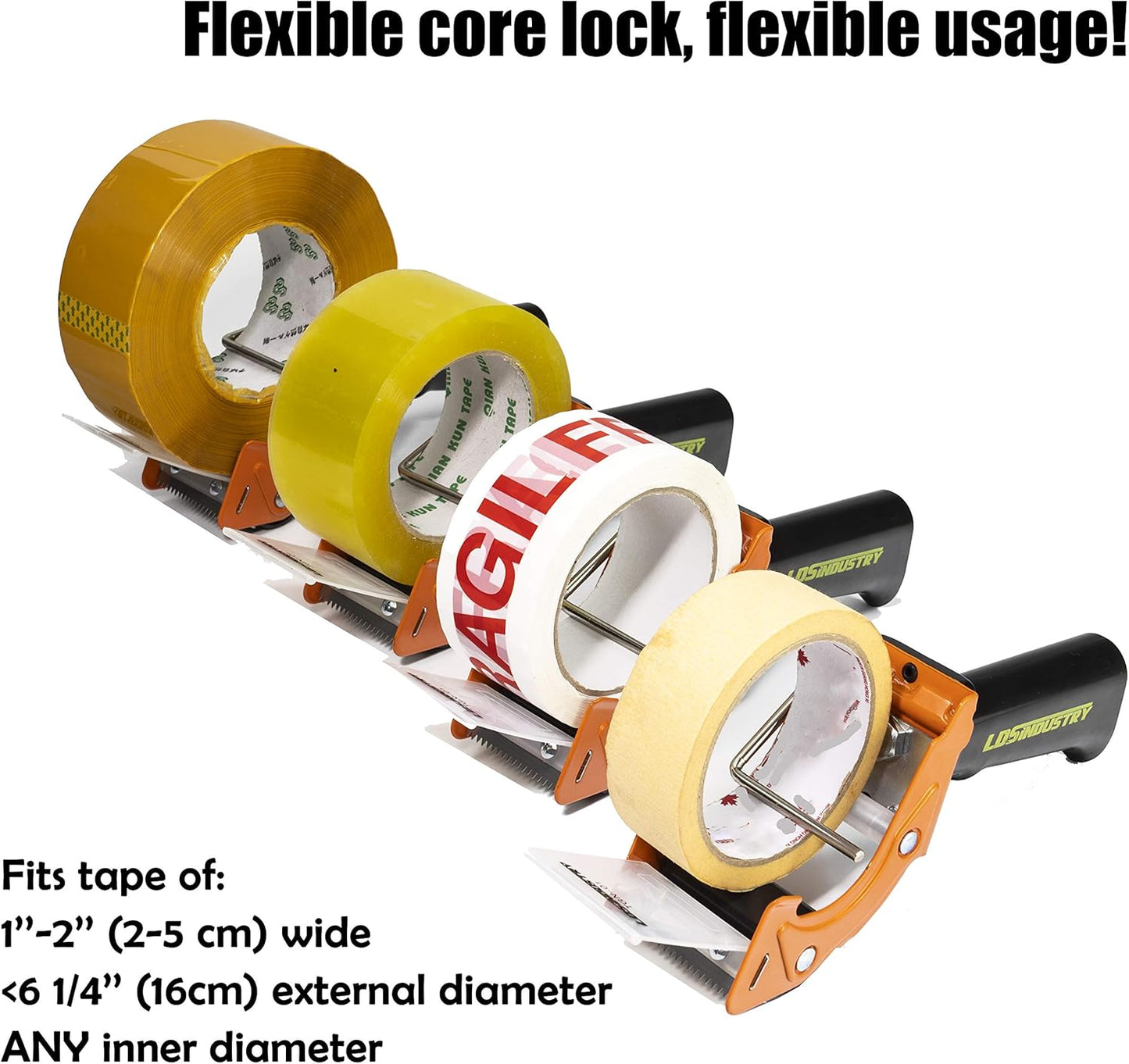 2 Pcs Rapid-Replace Packing Tape Dispenser Guns with Extra Blade, 2 in (50mm) Lightweight Ergonomic Industrial Handheld Heavy Duty Tape Cutter for Carton, Packaging and Box Sealing, LDS Industry