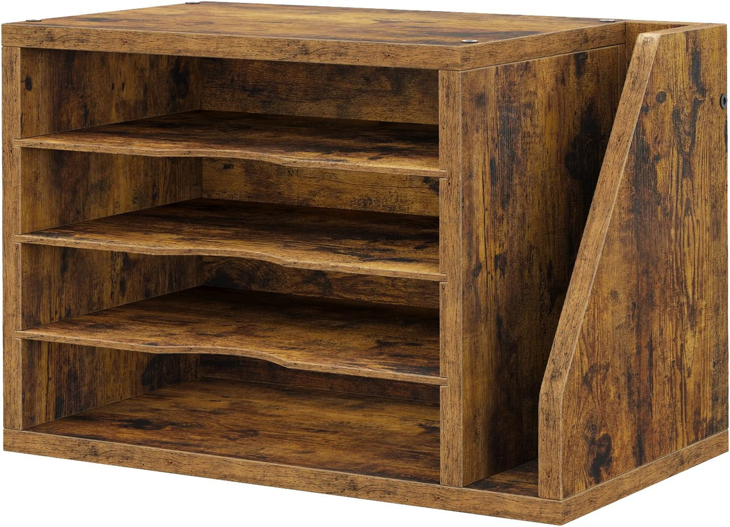 File Organizer Desktop, Wood Desk Organizer with 3 Adjustable Shelves, Mail Paper Sorter for Office, Home, File Holders for Envelopes, Mail Supplies or Magazines, Rustic Brown