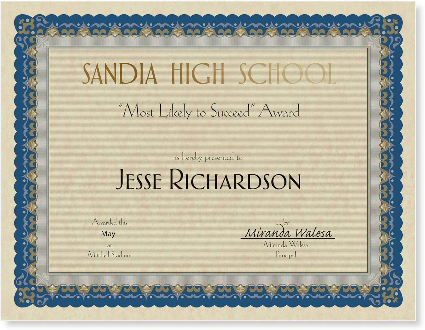 PaperDirect Pageantry Standard Certificate Paper, Blue and Gold Border, 8.5 x 11 Inch, 28lb Parchment Certificates and Awards Paper, 100 Count, for School, Work, Diplomas & Award Certificates