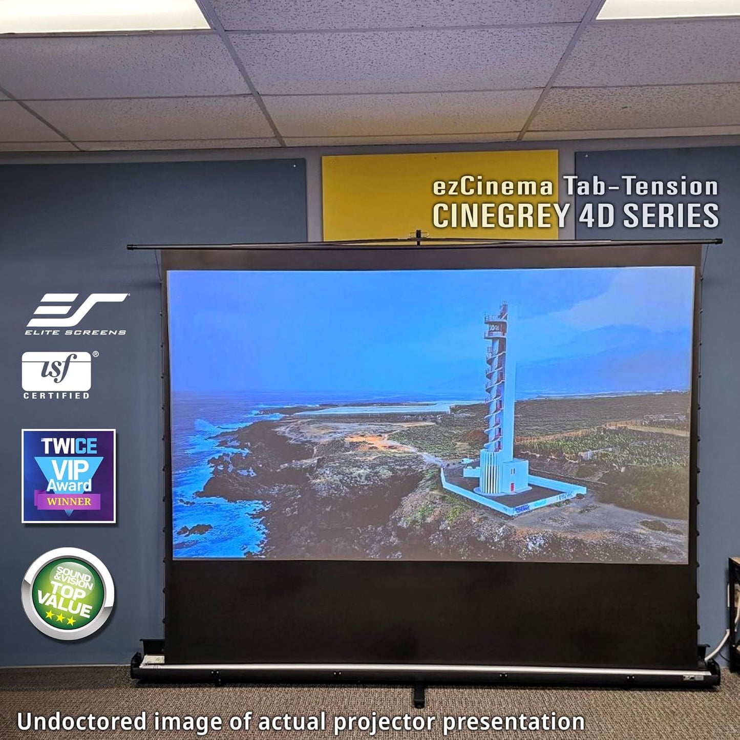 Elite Screens ezCinema Tab-Tension CineGrey 4D, 123-inch 16:9, Manual Floor Pull Up ISF Ceiling Ambient Light Rejecting, Portable Home Office Classroom Projector Screen with Carrying Bag, FT123UH-C4D