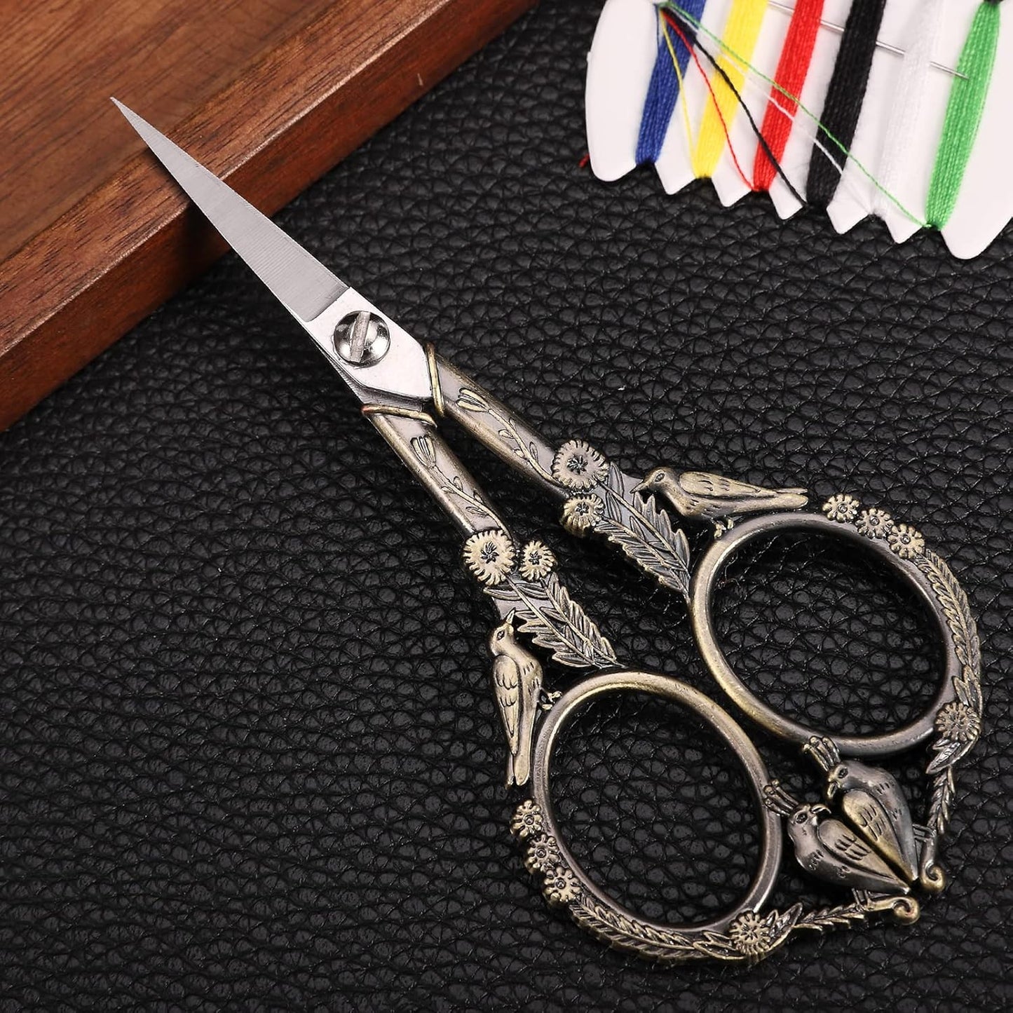 Embroidery Scissors, Small Sharp Pointed Sewing Scissors for Craft Cross Stitch Needlework Artwork Knitting Thread Yarn Detail Cutting Tools, 4.6in Little Bronze Bird Scissor